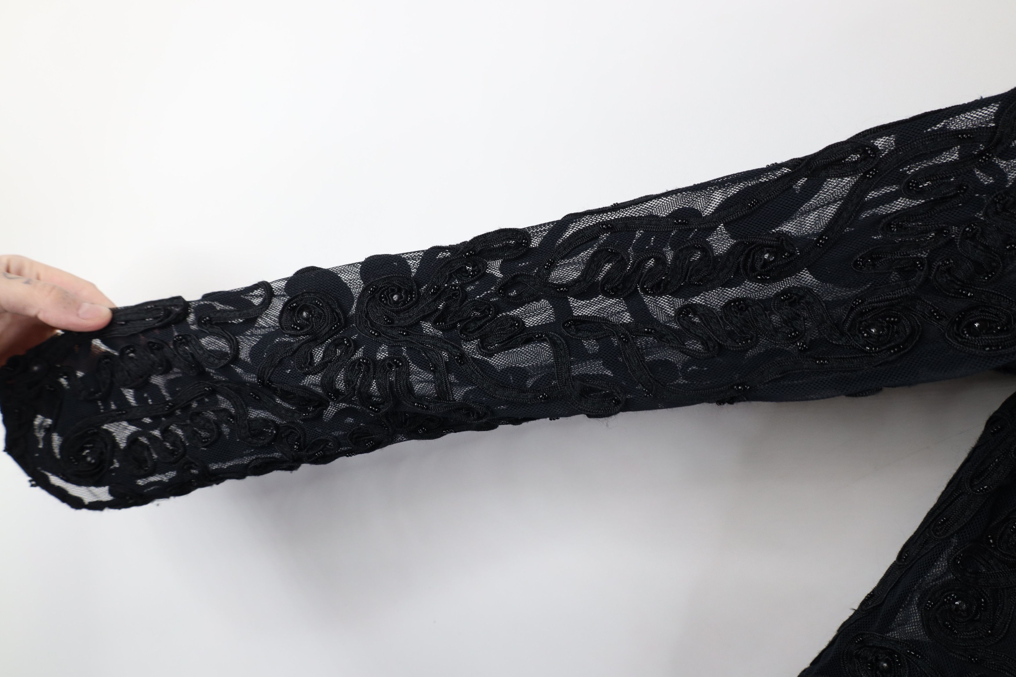 Vintage Vintage 90s Cache Sheer Lace Button Cardigan Sweater Black Size L / US 10 / IT 46 - 6 Thumbnail