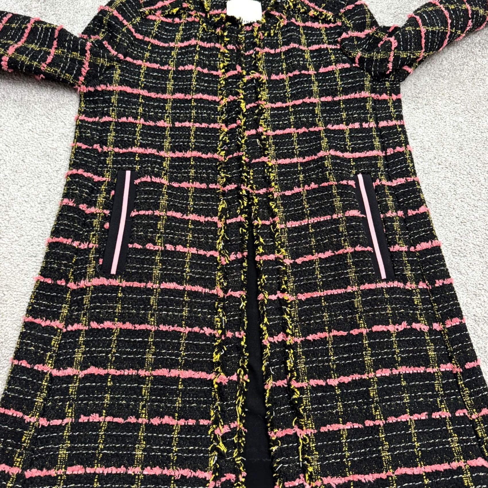 Pinko PINKO Black Pink Plaid Fringe Coat Jacket Womens 4 Mid Length Open Front Tweed Classic Designer Size S / US 4 / IT 40 - 3 Thumbnail