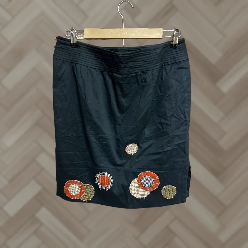 Anthropologie Lithe Skirt Womens Short Black Cotton Twill Embroidered Lace A-Line Vintage No Size 28" / US 6 / IT 42 - 1 Thumbnail
