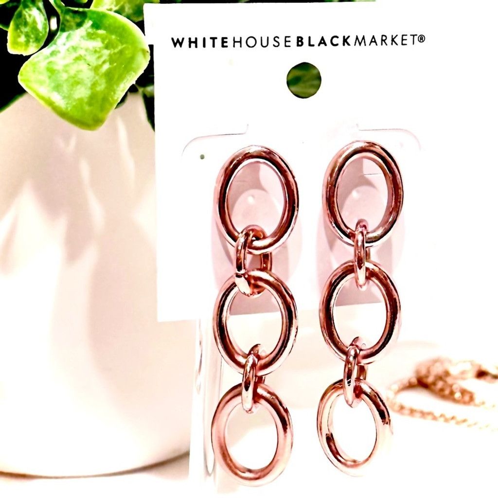 White House Black Market WHBM Rose Gold Oval Link Dangle Earrings NWT Size ONE SIZE - 3 Thumbnail