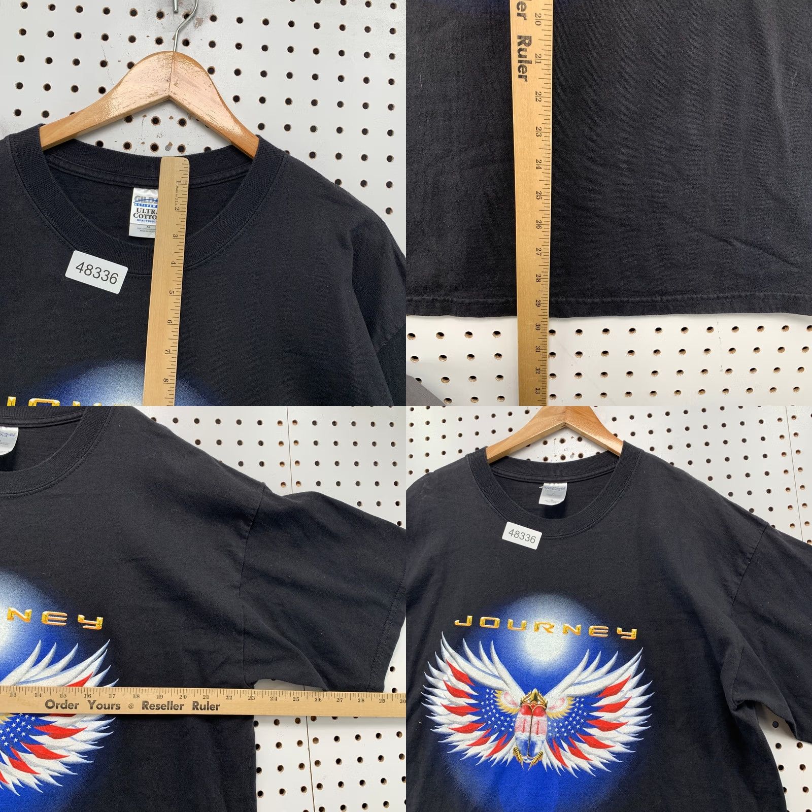 Gildan VINTAGE Journey Summer Tour 03 Band T-Shirt Mens XL Black Winged Scarab Graphic Mens XL Black Battle-ready Graphic Print Tour Cities Back Size US XL / EU 56 / 4 - 8 Thumbnail