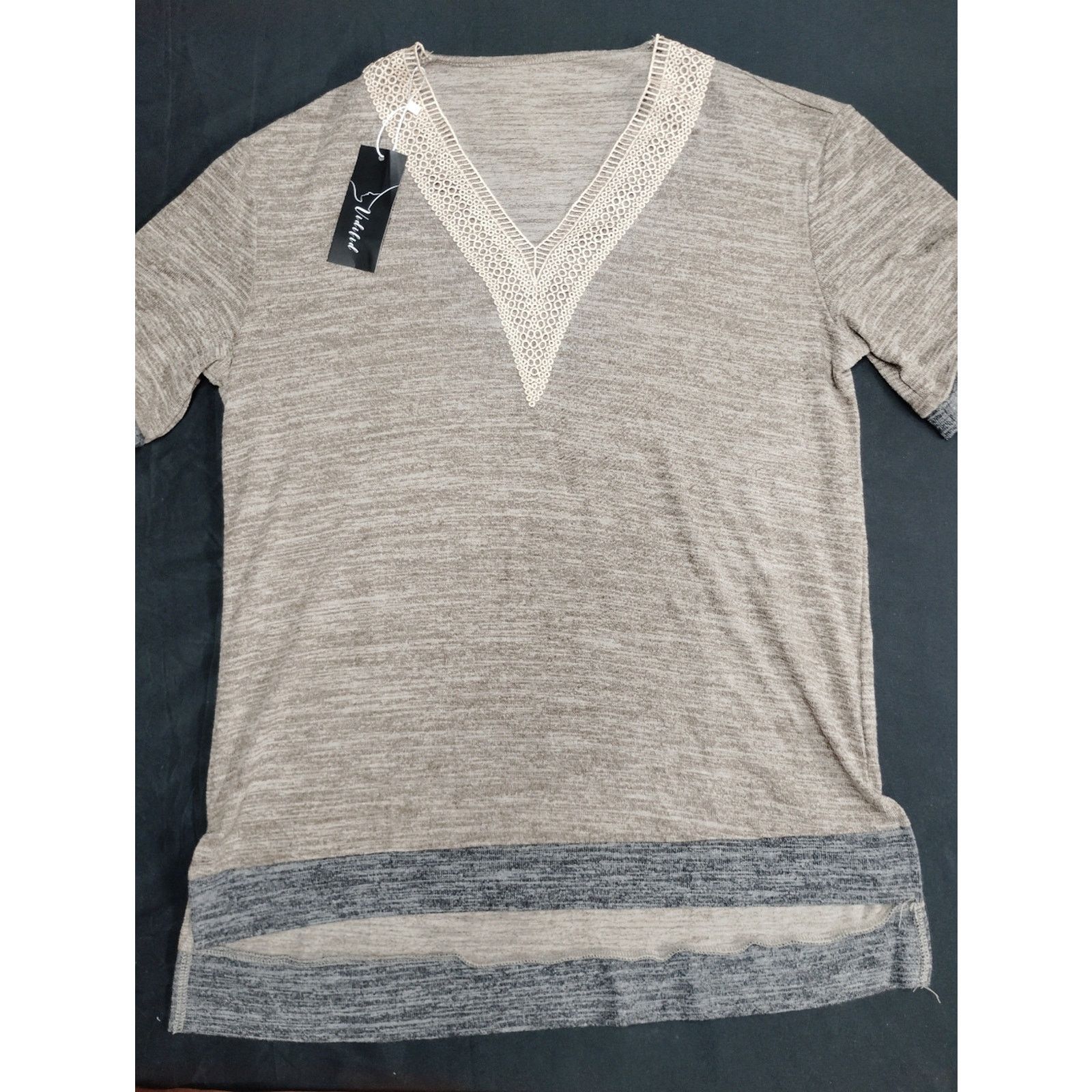 Casey Vidalenc Vidifid Lace Trim Knit Top - Taupe Size L / US 10 / IT 46 - 1 Thumbnail