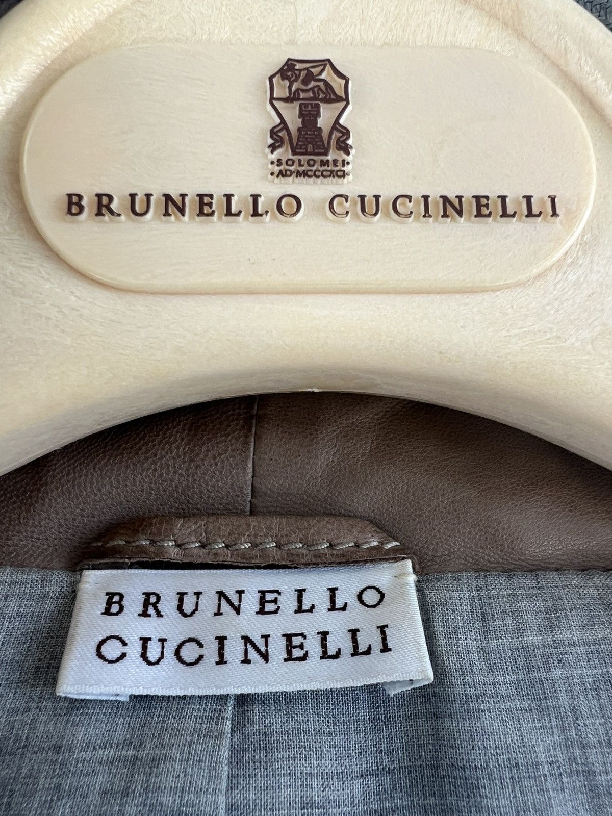 Brunello Cucinelli Brunello Cucinelli Elephant Beige Leather Bomber Jacket Size XL / US 12-14 / IT 48-50 - 14 Thumbnail