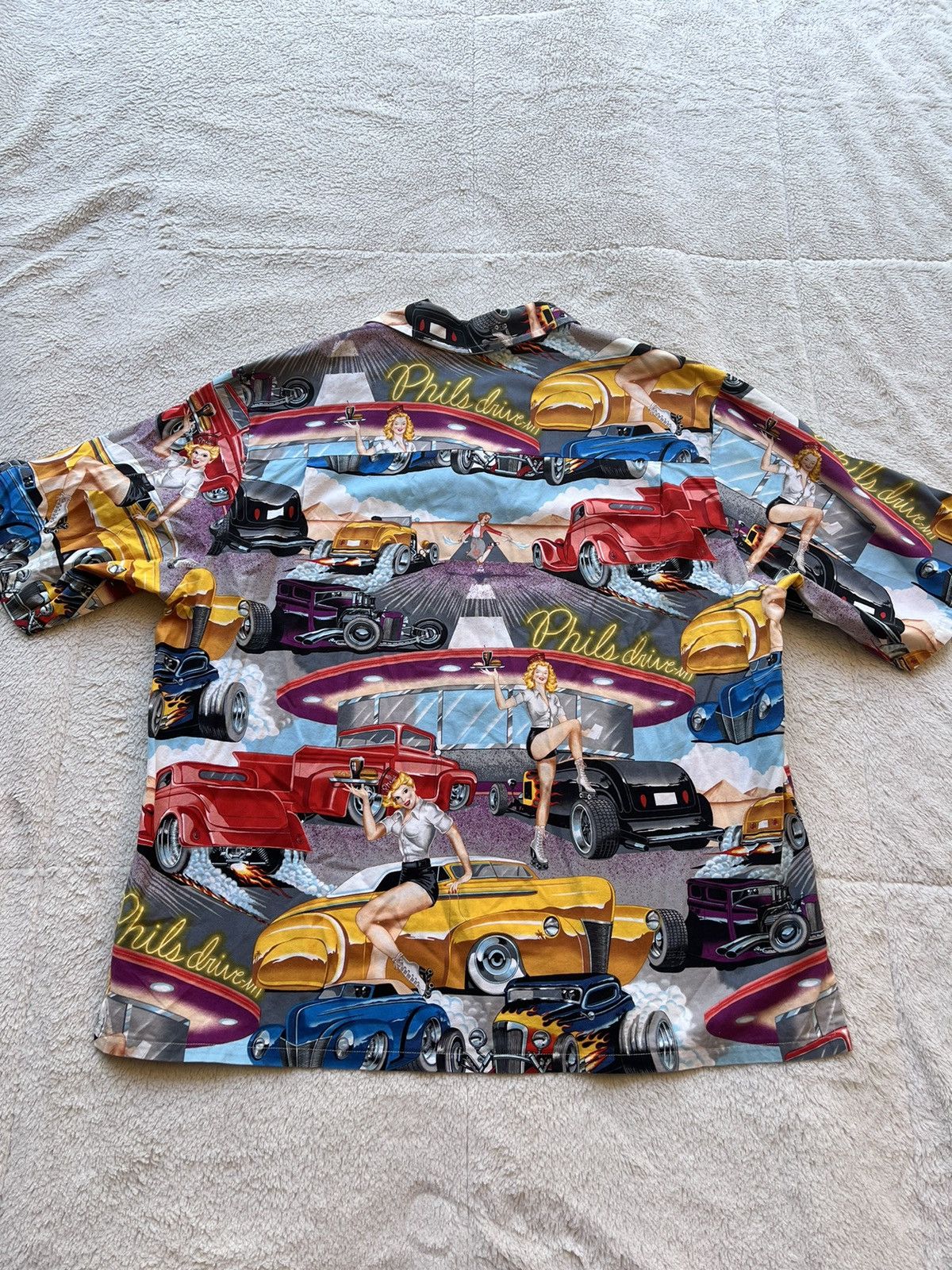 Handmade × Vintage Phil’s Drive In Diner Hot Rods 50s 60s Hawaiian Shirt Vtg Size US L / EU 52-54 / 3 - 3 Thumbnail