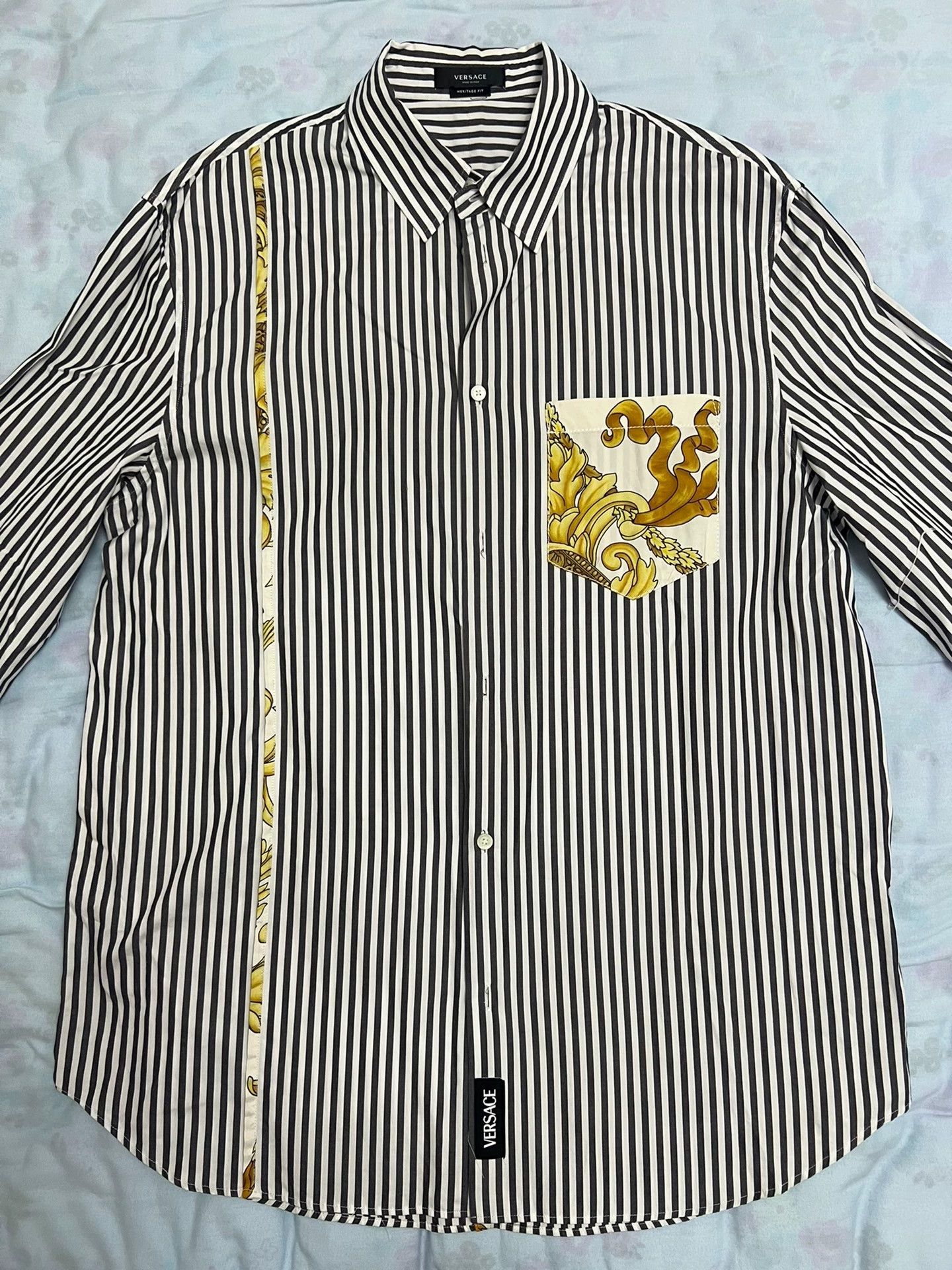 Versace Versace Men's OS White Brown Striped Shirt 40 Size US M / EU 48-50 / 2 - 1 Thumbnail