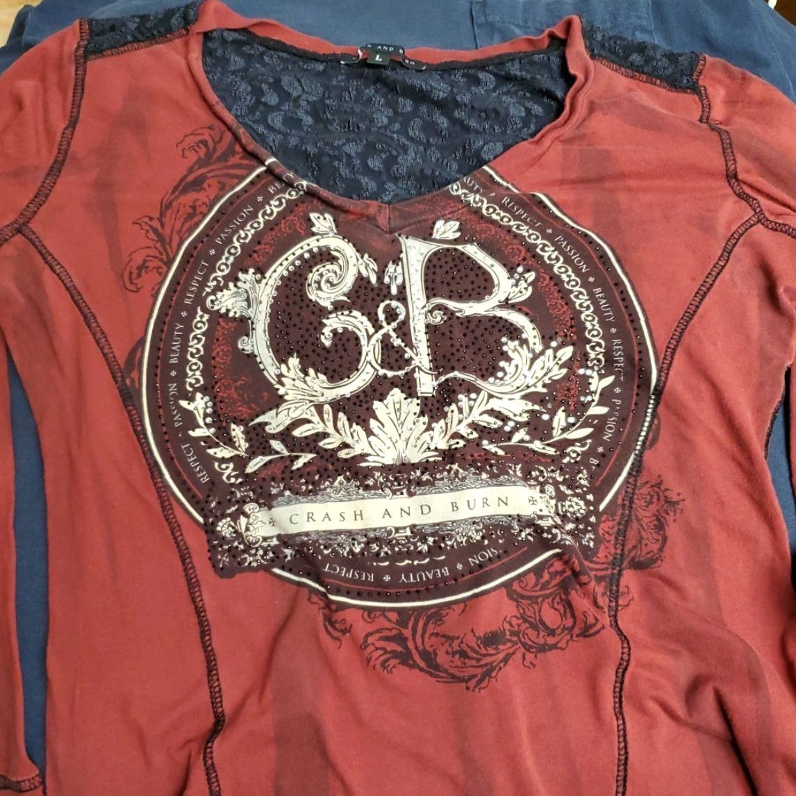 Etro VINTAGE Crash And Burn Shirt Womens L Red Lace Gothic Y2K Retro Grunge TEE Womens Size L / US 10 / IT 46 - 2 Thumbnail