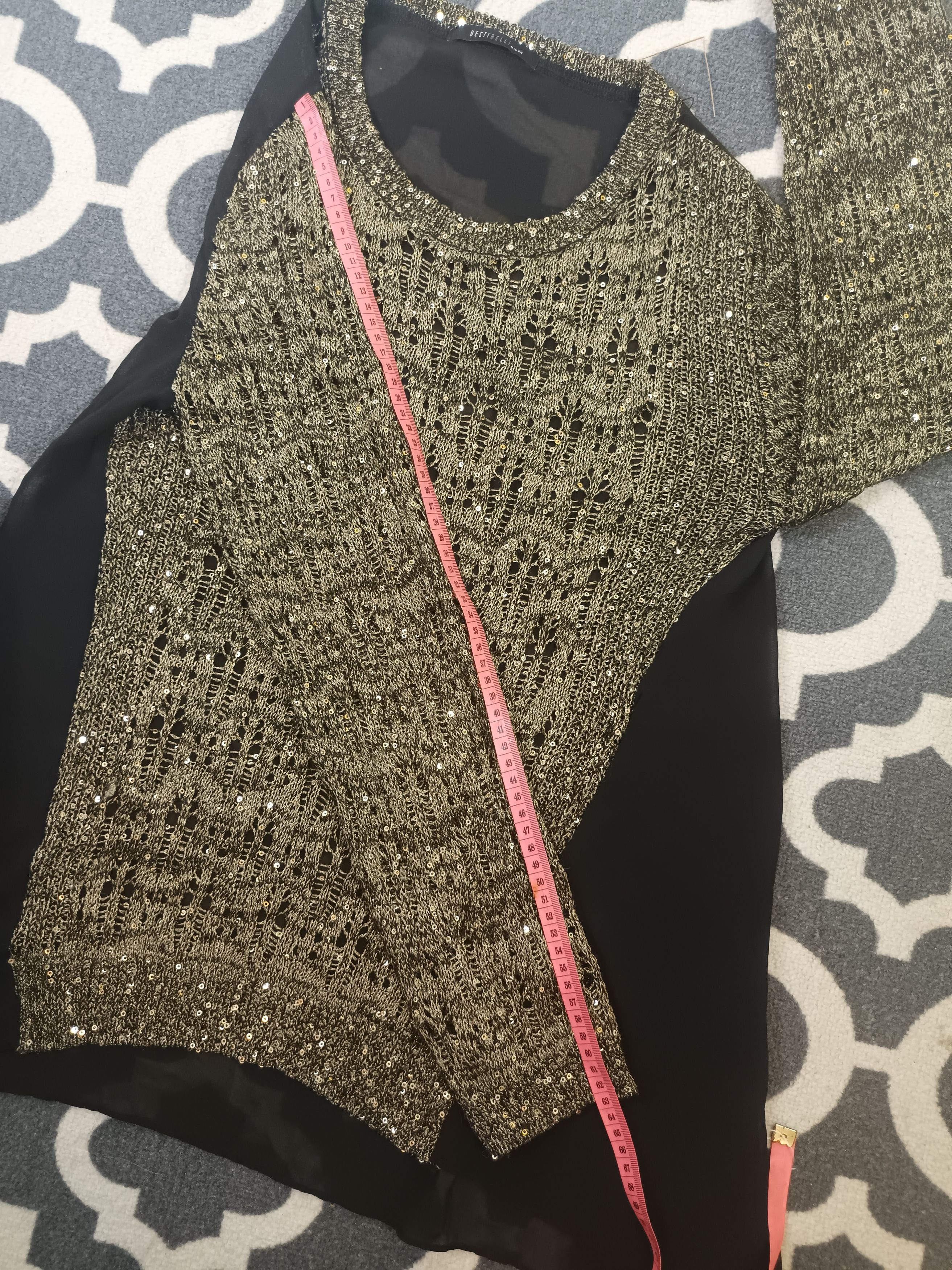 Japanese Brand BESTI BELLI Milan Black Gold Sequin Distressed Knit Size L / US 10 / IT 46 - 8 Thumbnail