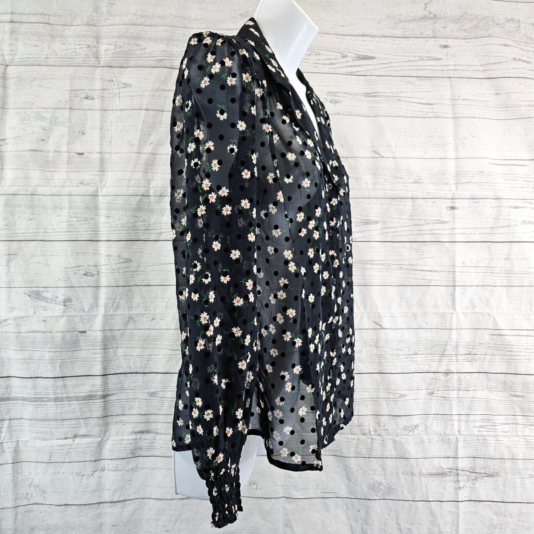 Topshop Topshop Button-Up Shirt Womens Sz 4 Multicolor Polka Dot Floral Sheer Long Sleeve Collared Size S / US 4 / IT 40 - 3 Thumbnail