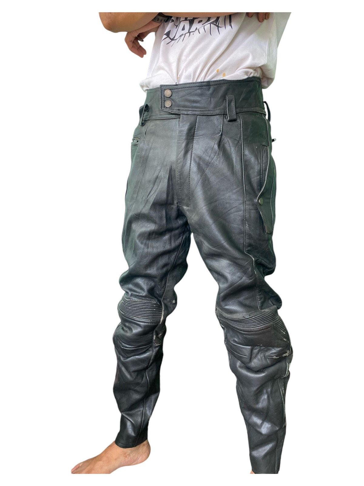 Leather Rare 🌟 Vintage Leather Biker Pants Size US 30 / EU 46 - 2 Thumbnail