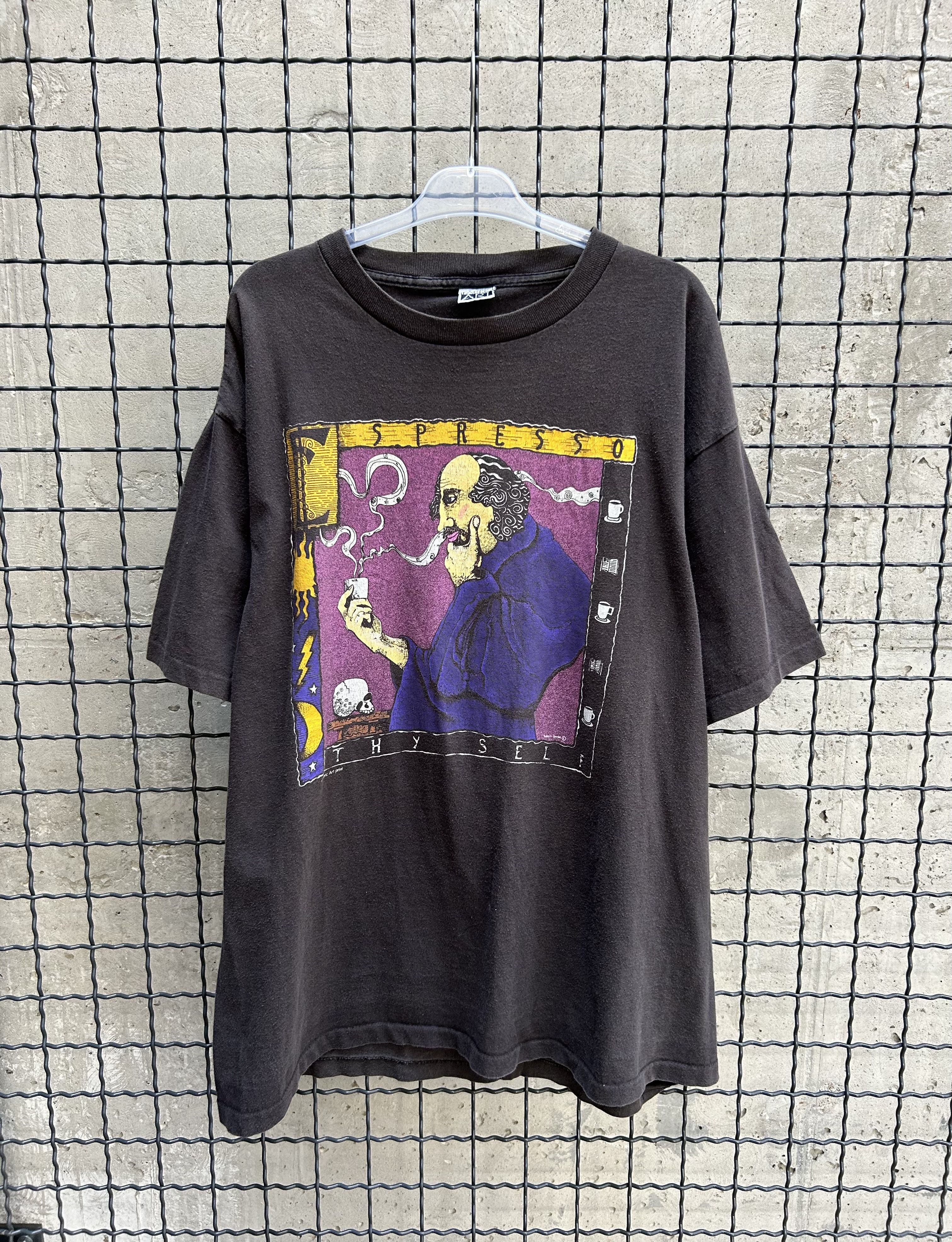 Vintage Vintage 90s Espresso Thy Self Fabric Art Coffee T-shirt Size US XL / EU 56 / 4 - 1 Thumbnail