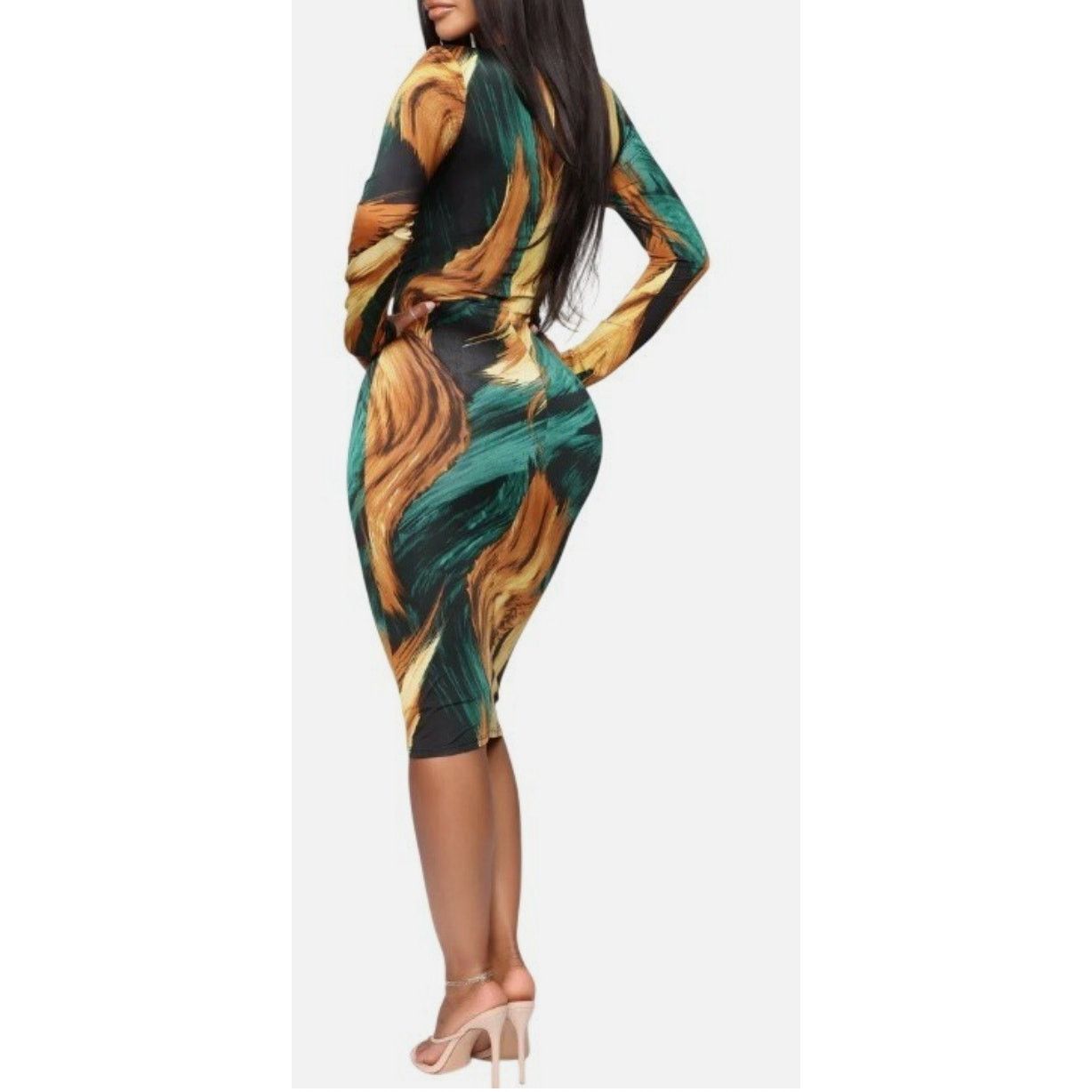 Fashion Nova Fashion Nova Green Combo Printed Long Sleeve Bodycon Dress Size XL / US 12-14 / IT 48-50 - 4 Thumbnail