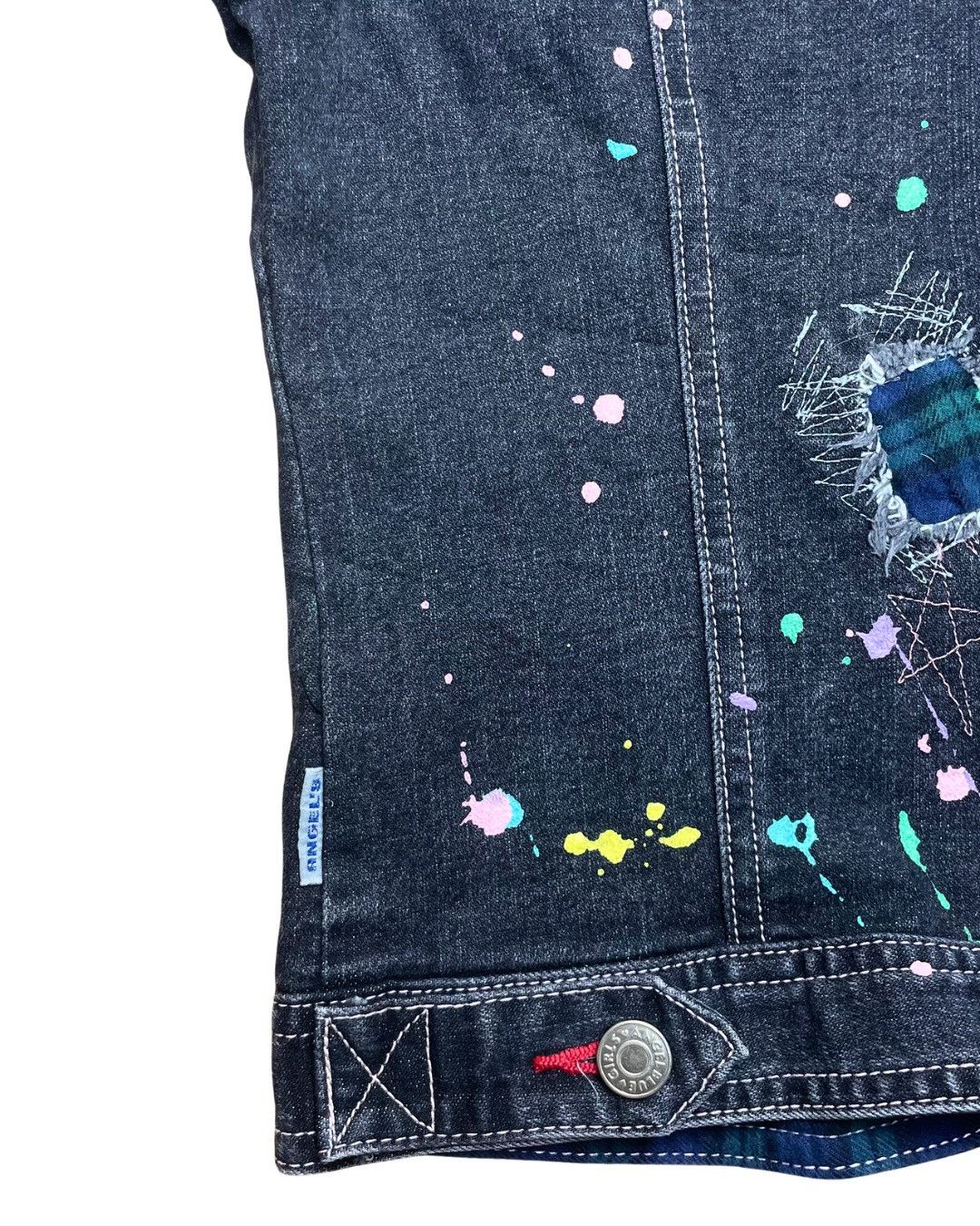 Angel Blue Paint Splatter Dark Denim Jacket Size S / US 4 / IT 40 - 8 Thumbnail