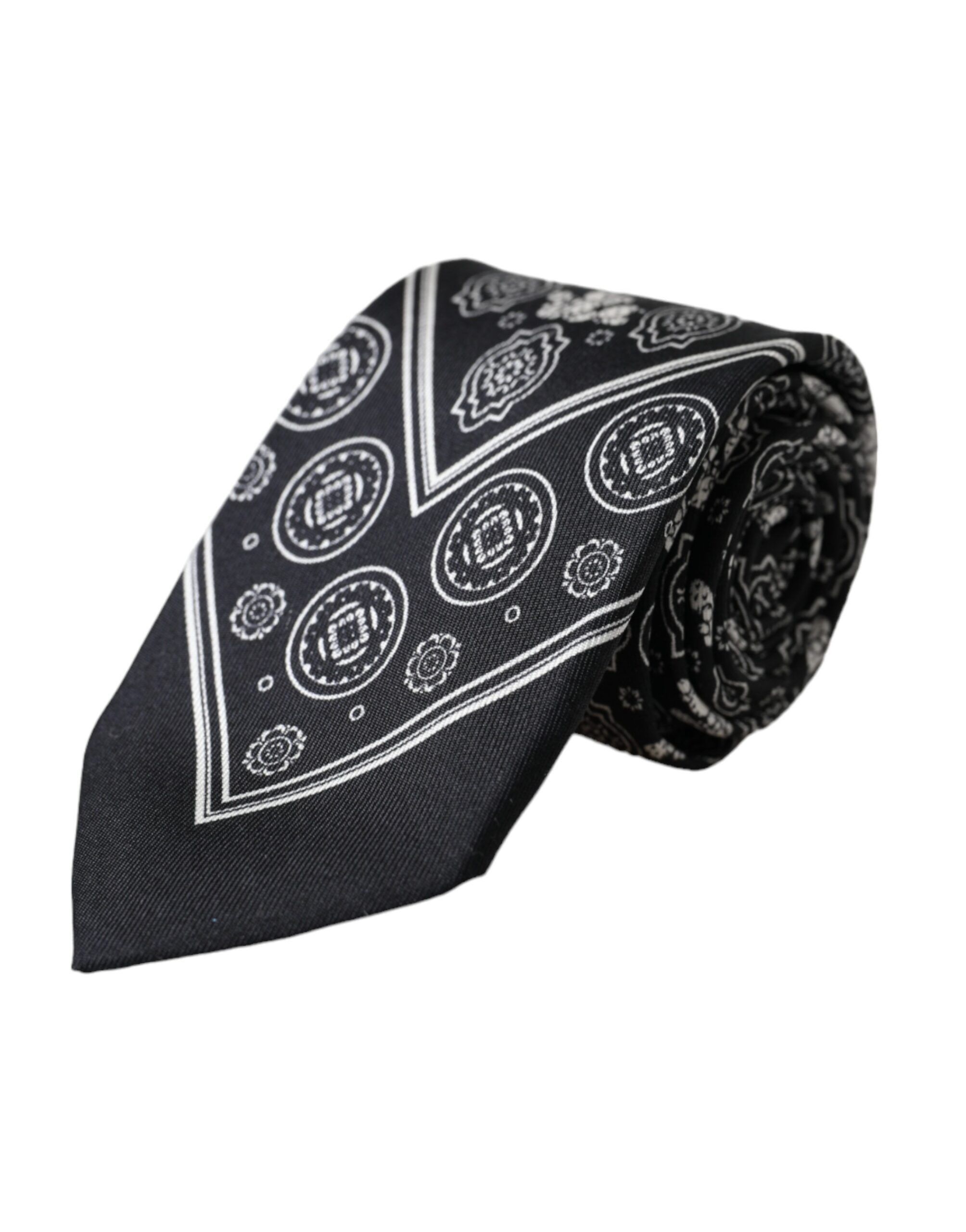 Dolce & Gabbana Black Patterned 100%Silk Adjustable Men's Tie Size ONE SIZE - 1 Thumbnail