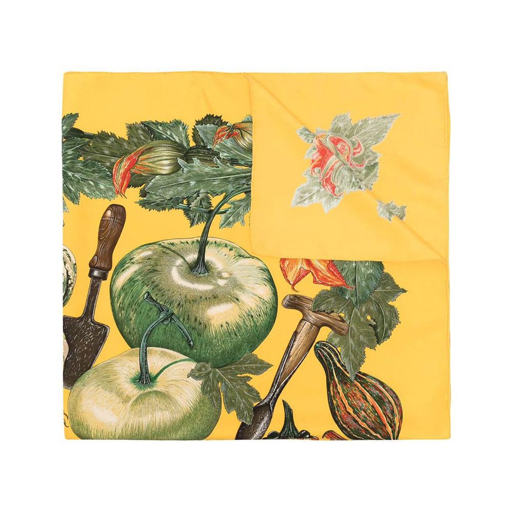 image of Hermes Citrouilles Et Coloquintes' Silk Scarf in Green, Women's
