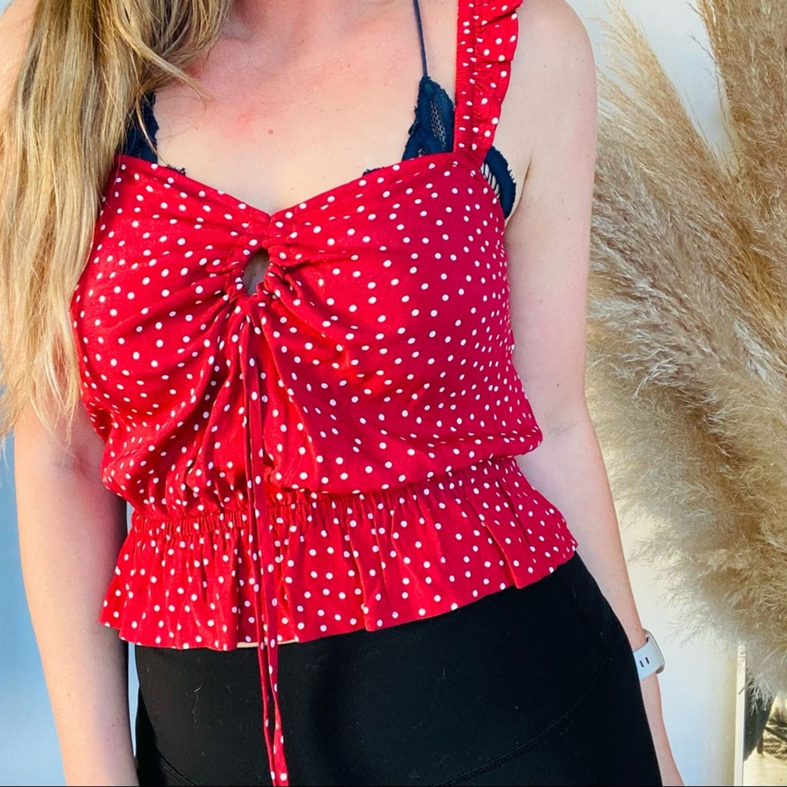 Express NEW EXPRESS Red White Polka Dot Ruffle Tank Top Crop Shirt Size XS / US 0-2 / IT 36-38 - 4 Thumbnail