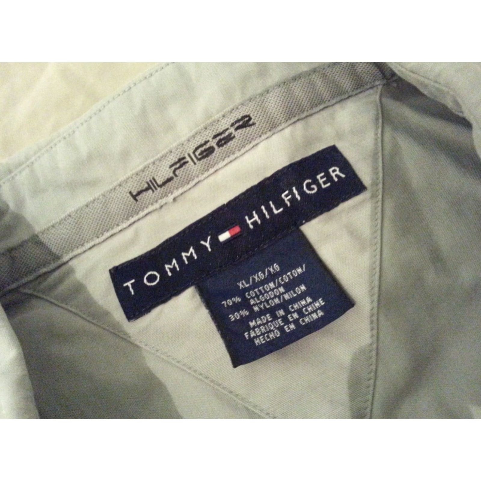 Tommy Hilfiger Mens Tommy Hilfiger Shirt XL Short Sleeve Button-Front Cotton Beige Dress Shirt Size 46R - 7 Thumbnail