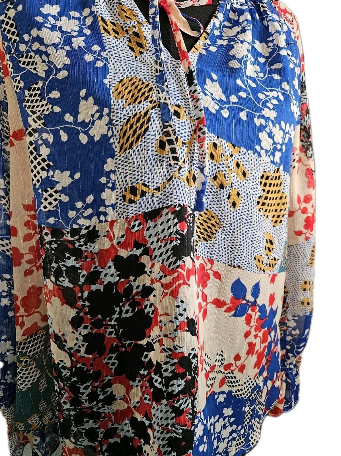 Other Creative Collextions NWT Patchwork Style Sheer Blouse Size XS / US 0-2 / IT 36-38 - 2 Thumbnail