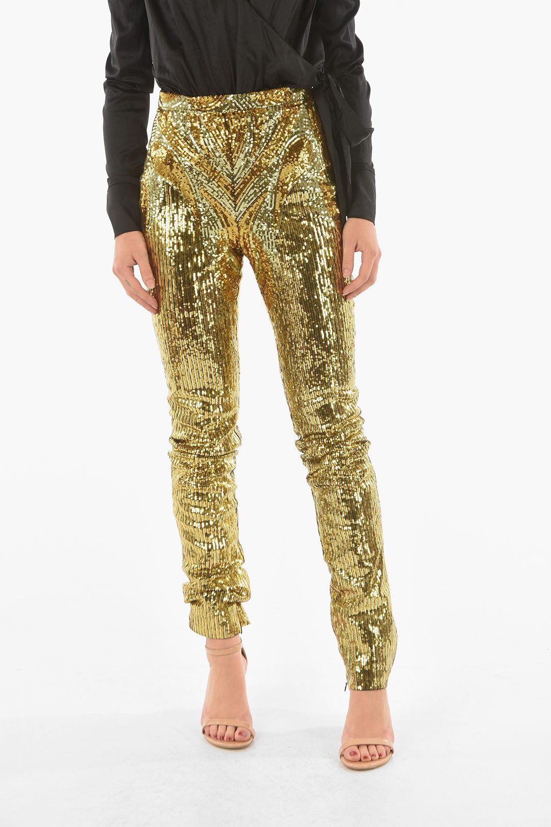 Philipp Plein og1mm0824 Zipped Ankle Sequined Pants in Golden Size 28" / US 6 / IT 42 - 1 Thumbnail