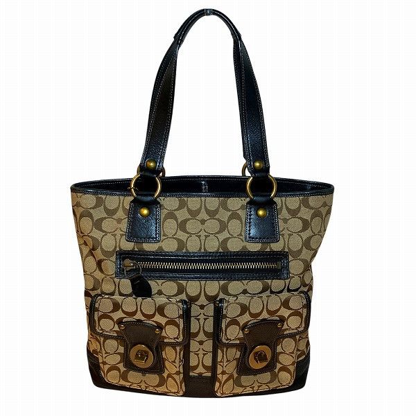 Coach Coach Signature Handbag Canvas Tote Bag 11144 in Brown, Women's