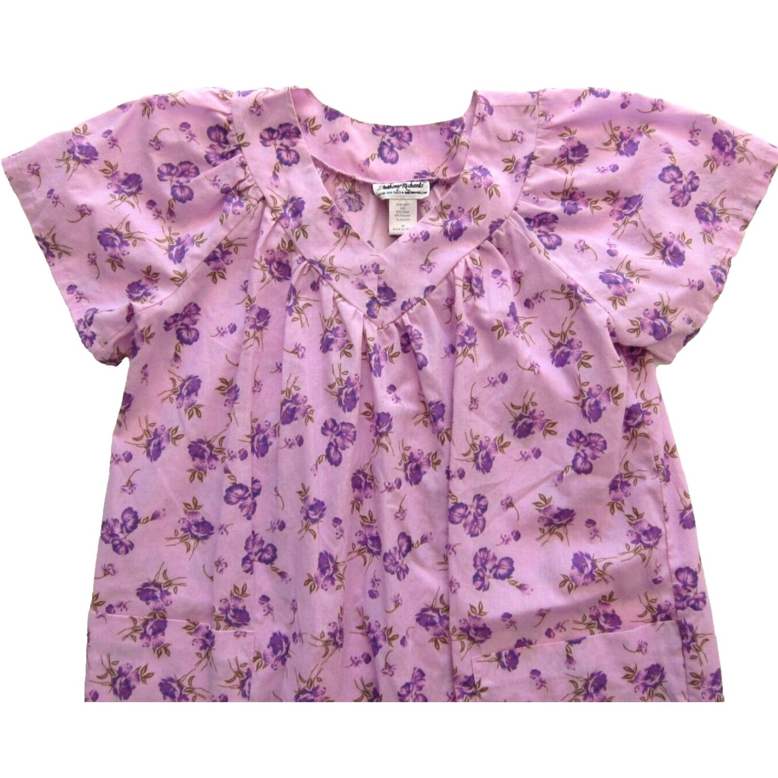 Vintage VINTAGE Anthony Richards Cotton Purple Floral Short Sleeve Pocket Muumuu House Dress MP Size 32" / US 10 / IT 46 - 3 Thumbnail