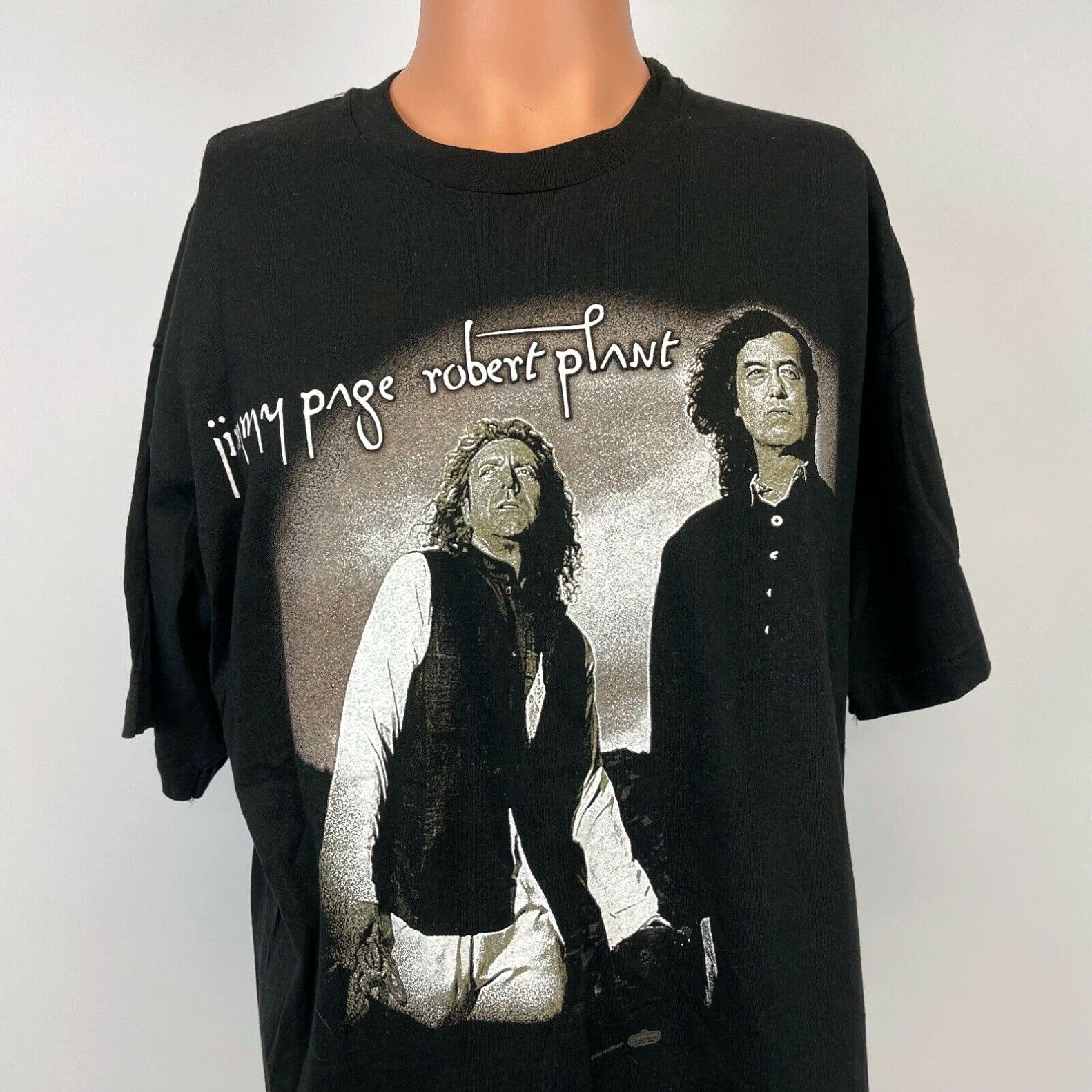 image of Hanes Jimmy Page Robert Plant No Quarter T Shirt VTG 90's 1995 Made In Usa Size XL in White, Men's