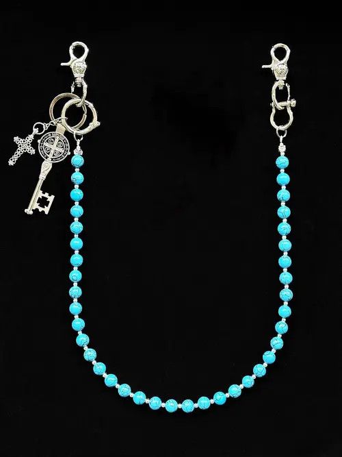 Jewelry Blue Cracked Stone Round Beads Wallet Chain , Jeans Chain Size ONE SIZE - 7 Thumbnail