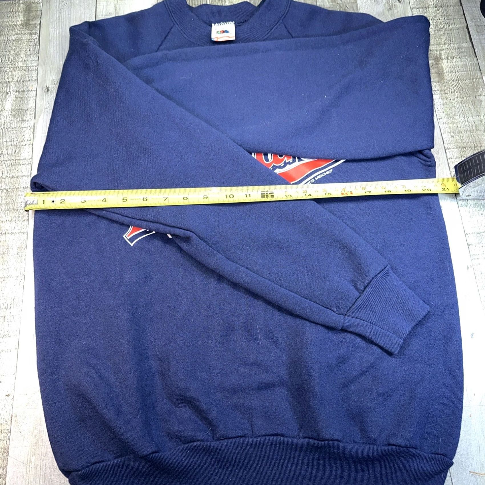 Fruit Of The Loom VINTAGE Fruit of the Loom Crewneck Men L Blue Donna Marie’s Mischief USA 91 Sweatshirt Sweater Size US L / EU 52-54 / 3 - 6 Thumbnail