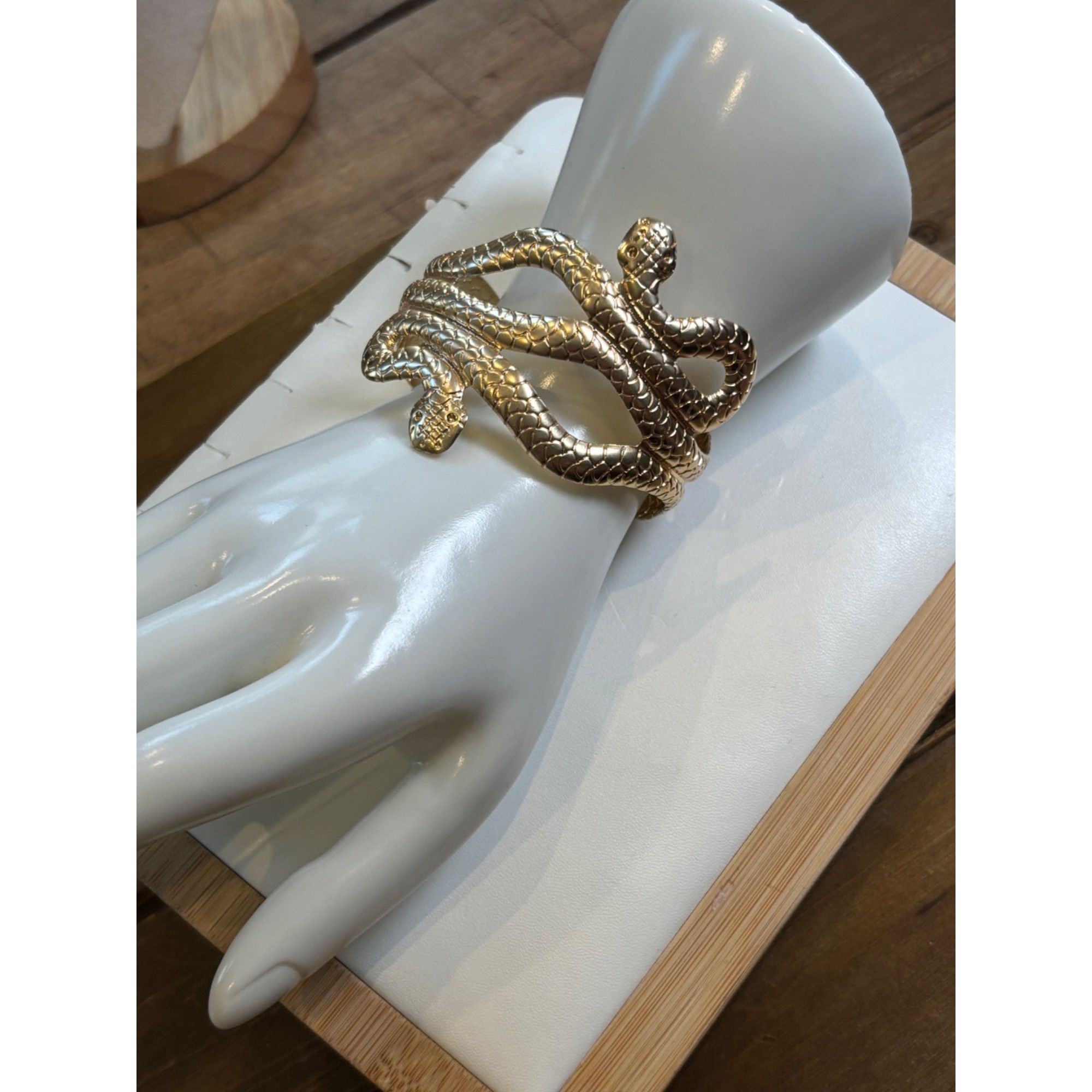 Other Gold Snake Cuff Bracelet Adjustable Size Textured Design Size ONE SIZE - 9 Thumbnail
