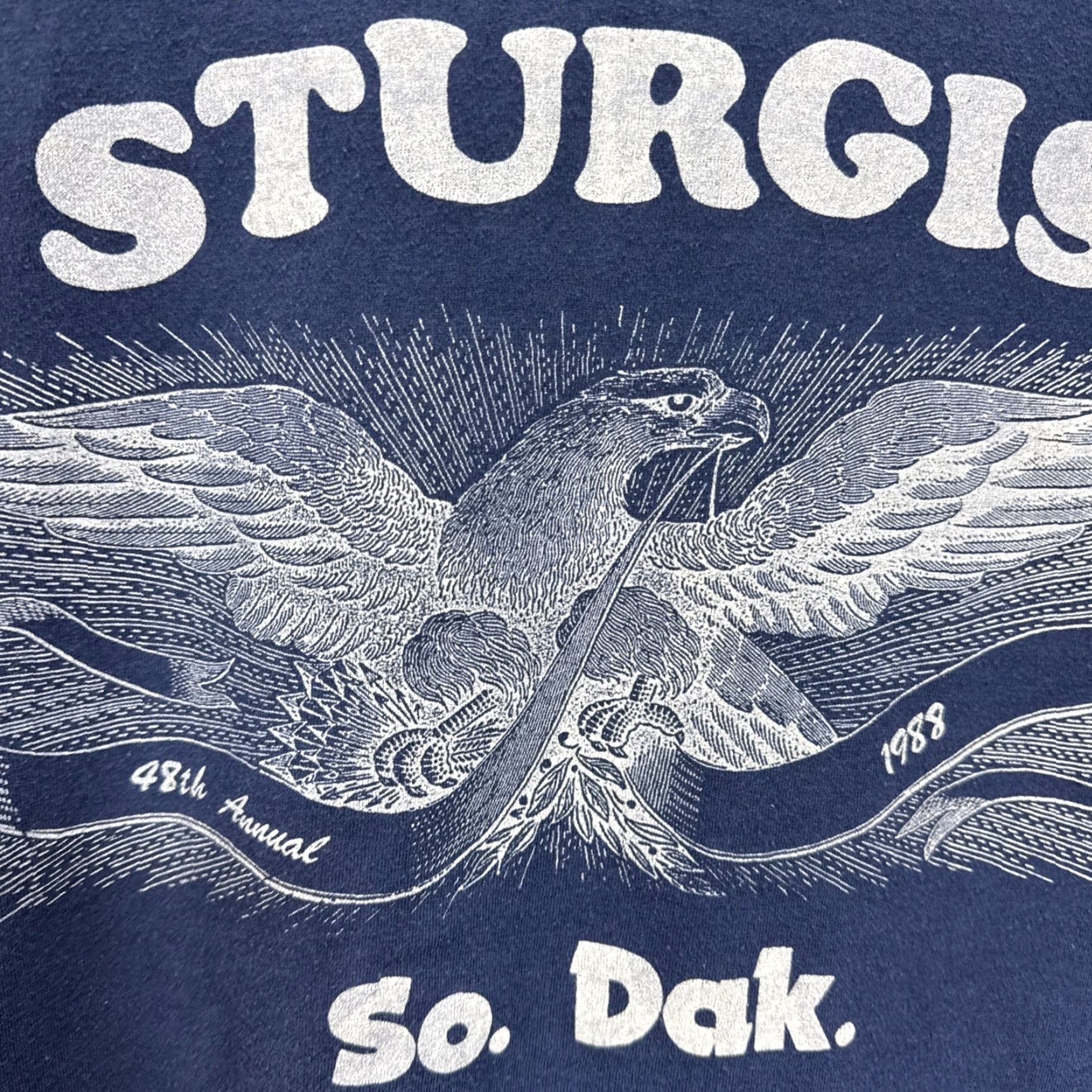Vintage VINTAGE Sturgis T-shirt 1988 1989 Biker Motorcycle USA Graphic Print Crew Neck Short Sleeve Men M Blue Black Hills 48th Annual Eagle Size US M / EU 48-50 / 2 - 5 Thumbnail