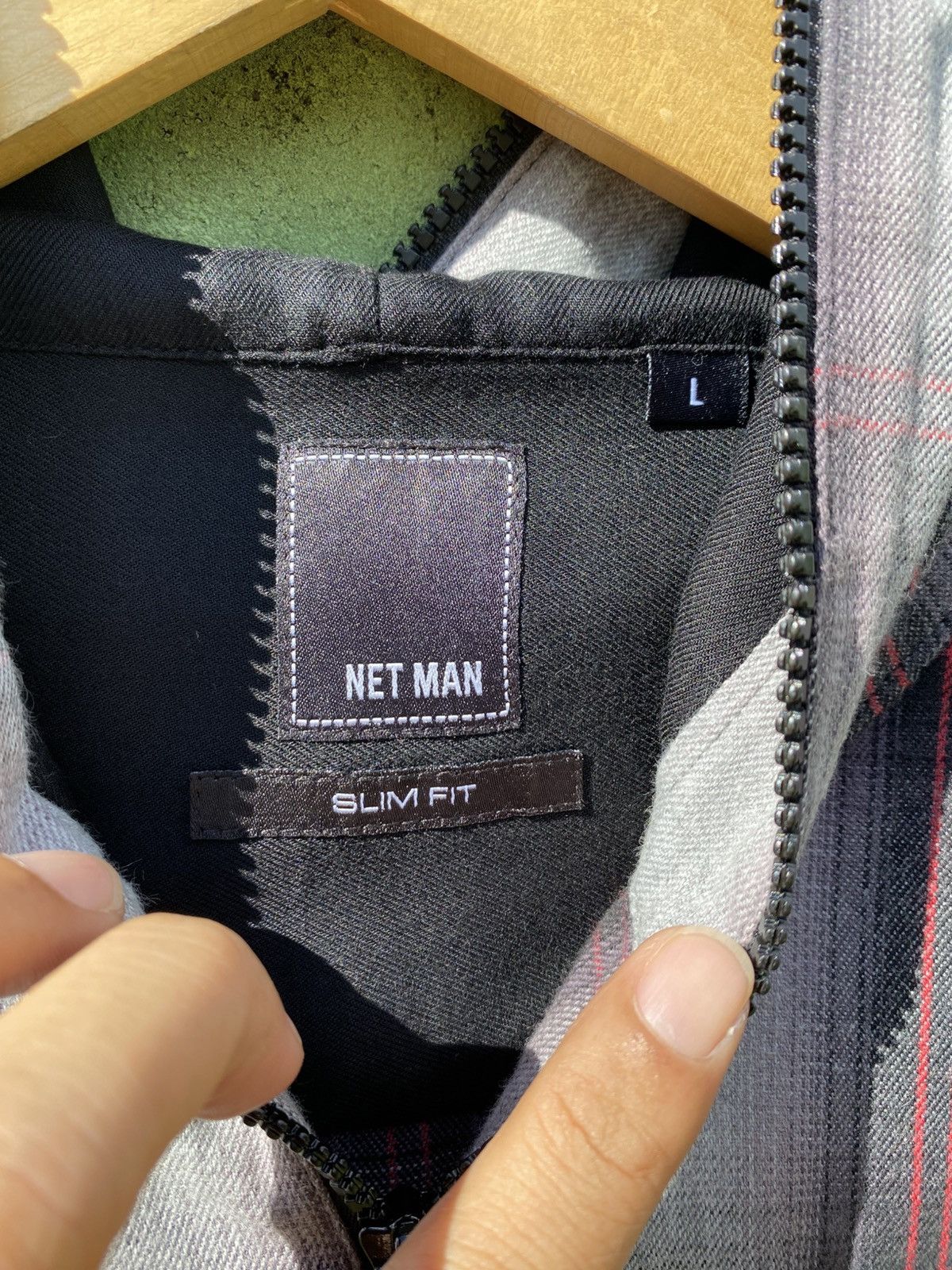 Japanese Brand Net Man Slim Fit Classic Grey Plaid Hoodie Full Zip Casual Size US L / EU 52-54 / 3 - 10 Thumbnail