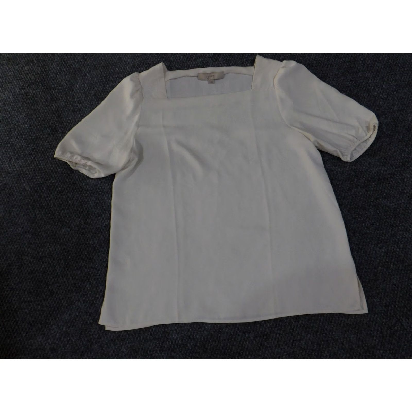 Loft LOFT Blouse White Short Sleeve Square Neck Womens M Shirt Casual Classic Lightweight Cap Sleeve Regular Pattern: Solid Size M / US 6-8 / IT 42-44 - 4 Thumbnail