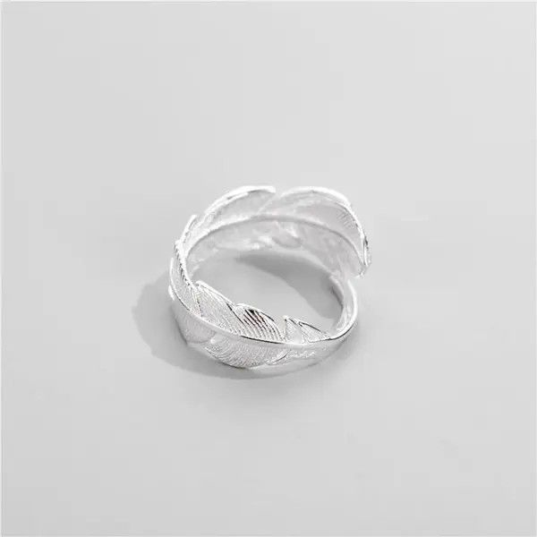 Vintage 925 Sterling Silver Feather Leaf Simple Opening Rings Size ONE SIZE - 3 Thumbnail