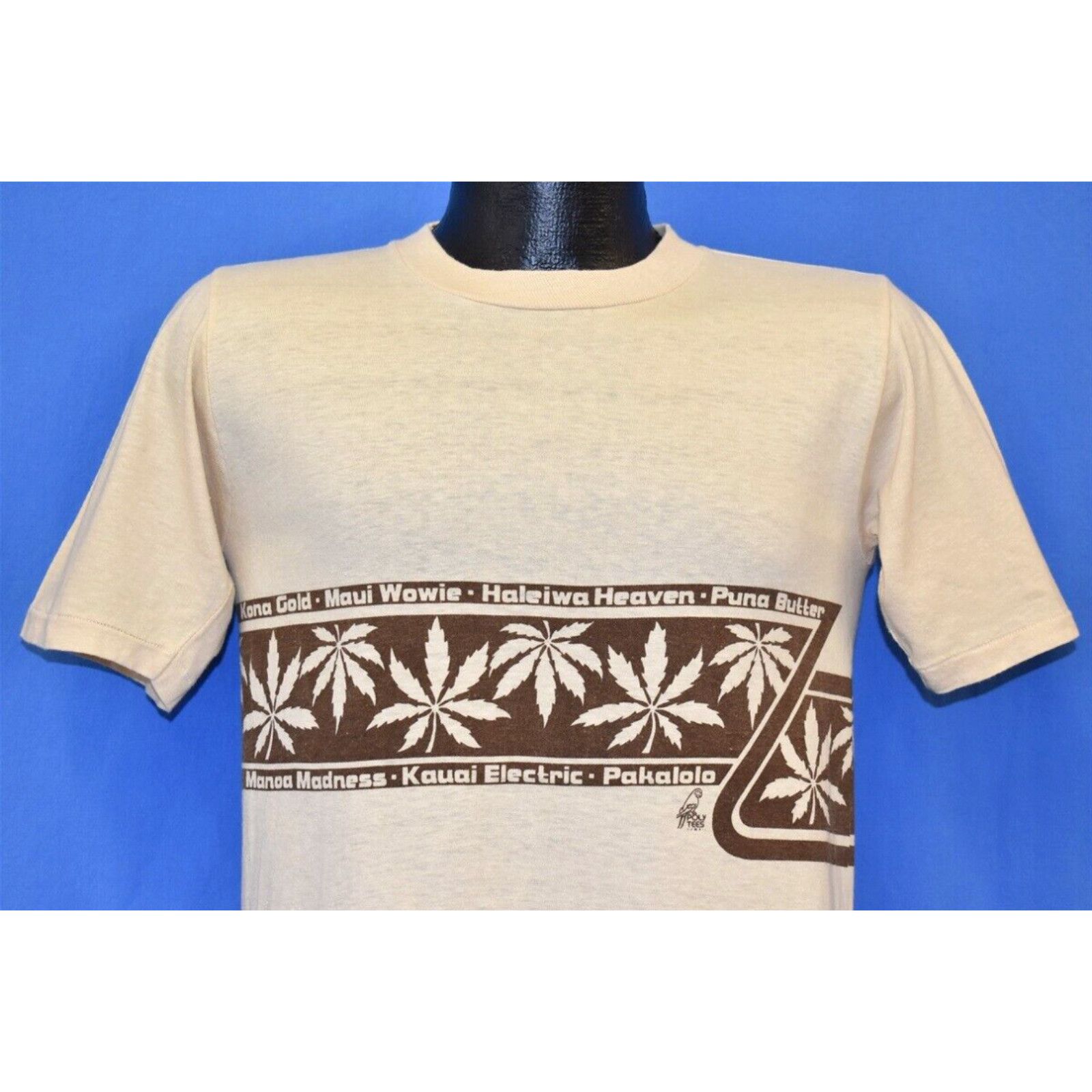 Image of Vintage VTG 70's Maui Wowie Weed Hawaii Poly Tees Pakalolo Kona Gold Sunstrokes T-Shirt S in White 