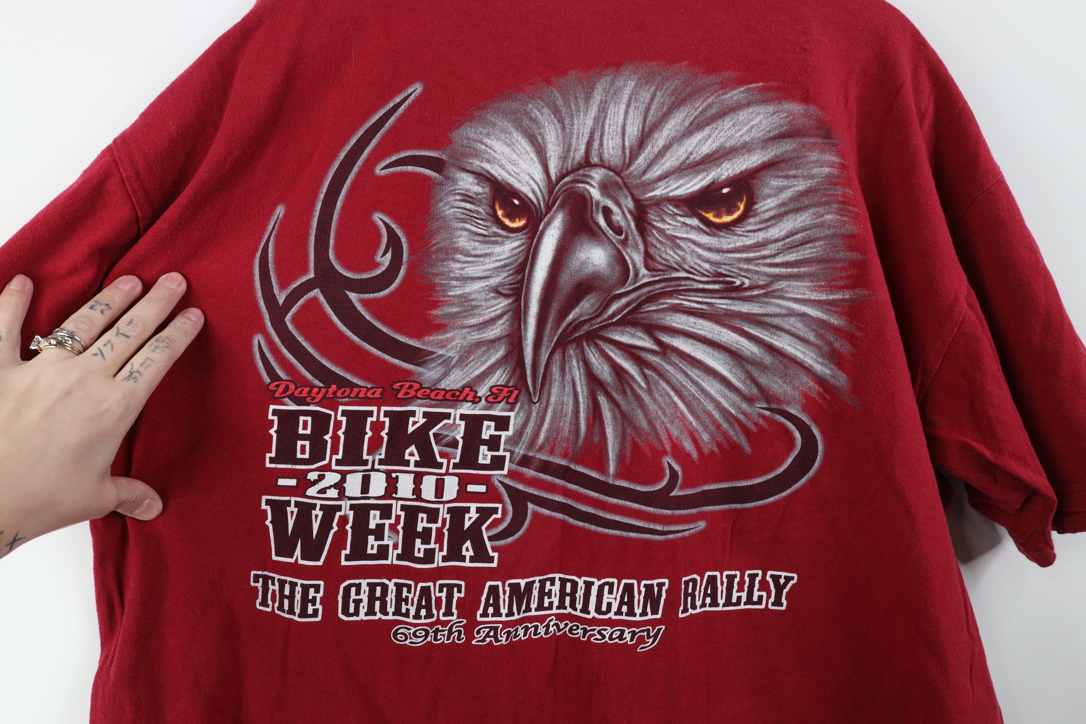 Vintage Vintage Y2K 2010 Daytona Bike Week Tribal Eagle T-Shirt Red Size US XL / EU 56 / 4 - 10 Thumbnail