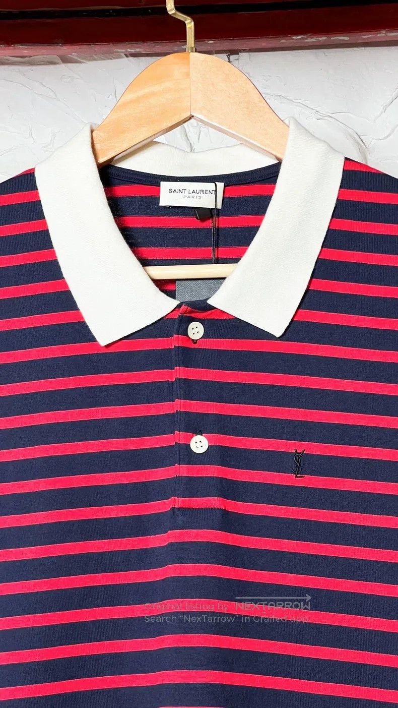 Saint Laurent Paris Saint Laurent Paris Men's Striped Polo Shirt Short Sleeve Size US XL / EU 56 / 4 - 2 Thumbnail
