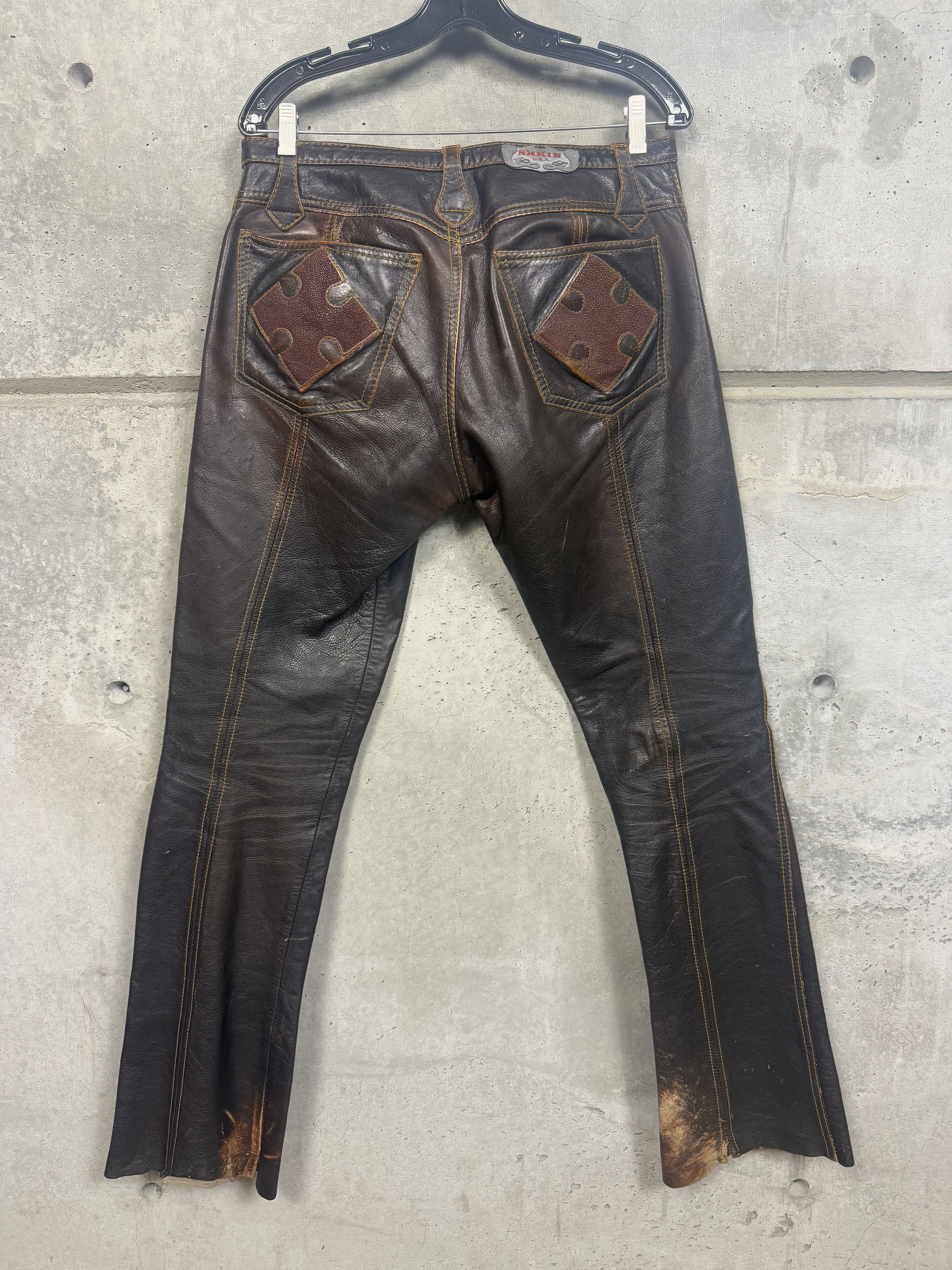 Japanese Brand SKKIN USA Vintage Leather Pants flare stingray Size US 33 - 1 Thumbnail