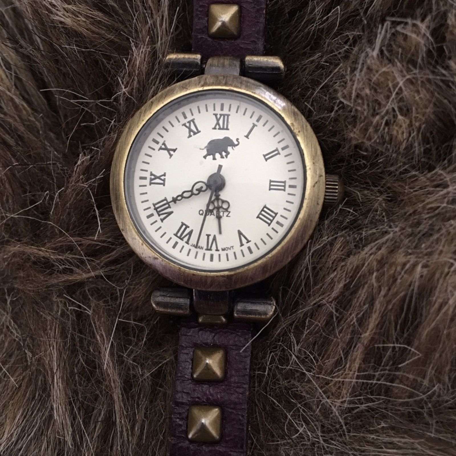Jewelry Ladies Elephant brown studded leather band watch Size ONE SIZE - 7 Thumbnail