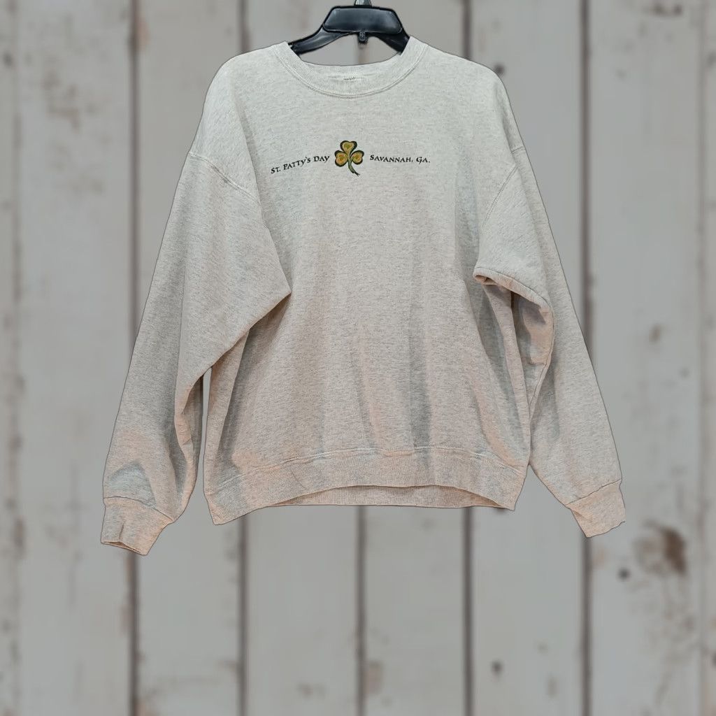 Fruit Of The Loom Fruit of the Loom Sweatshirt Mens XL Gray St. Patrick’s Day Graphic Print Savannah GA Crew Neck Pullover Shirt Size US XL / EU 56 / 4 - 1 Thumbnail
