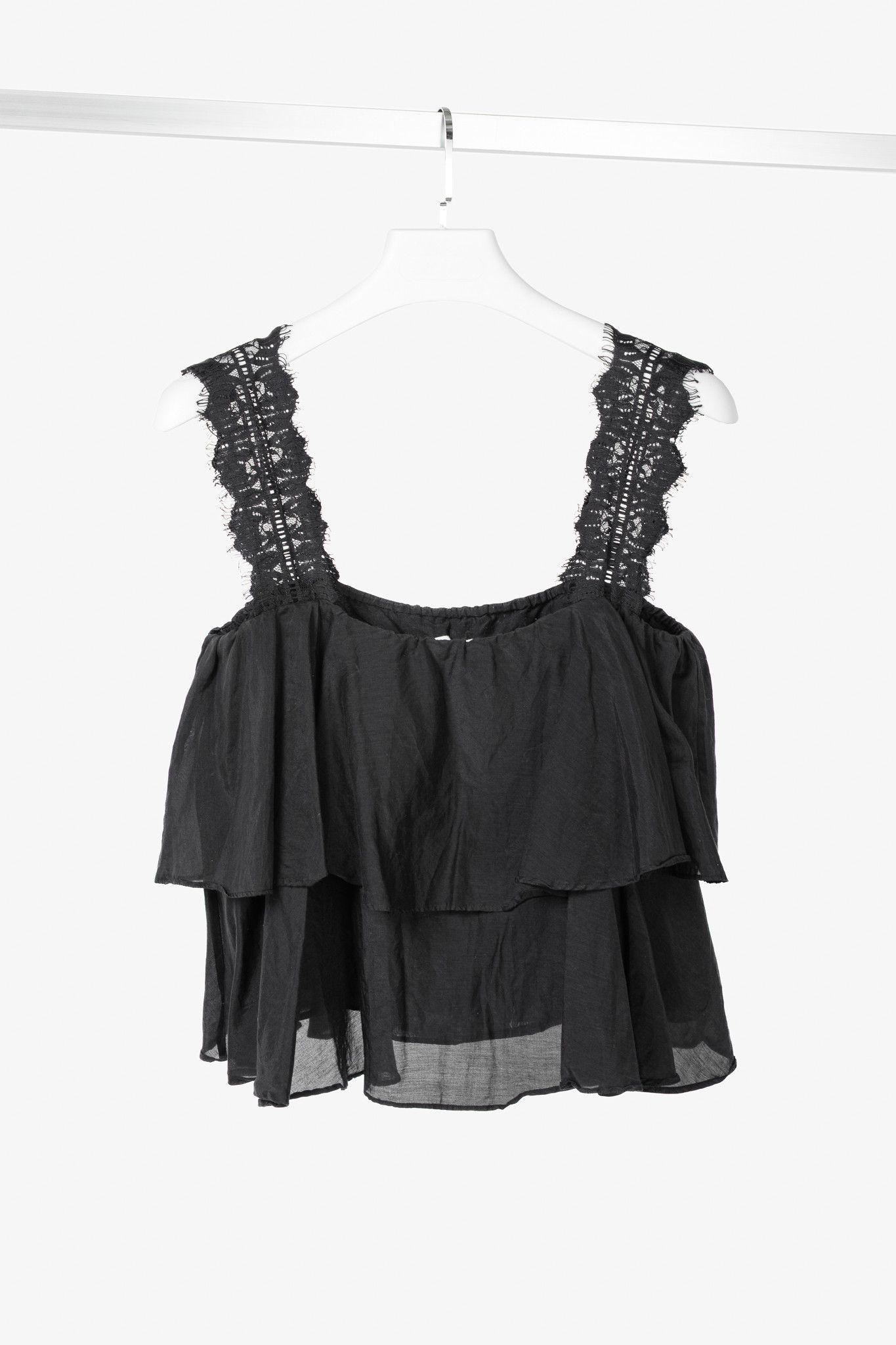CAMI NYC CAMI NYC Vanessa Black Cotton & Silk Lace-Trim Tiered Tank Size S / US 4 / IT 40 - 1 Thumbnail