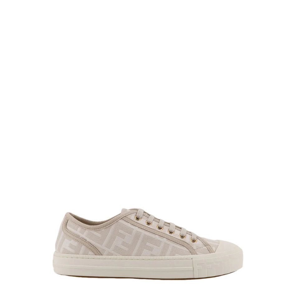 FENDI Domino$720 Women's White FF Fabric Sneakers New & Auth