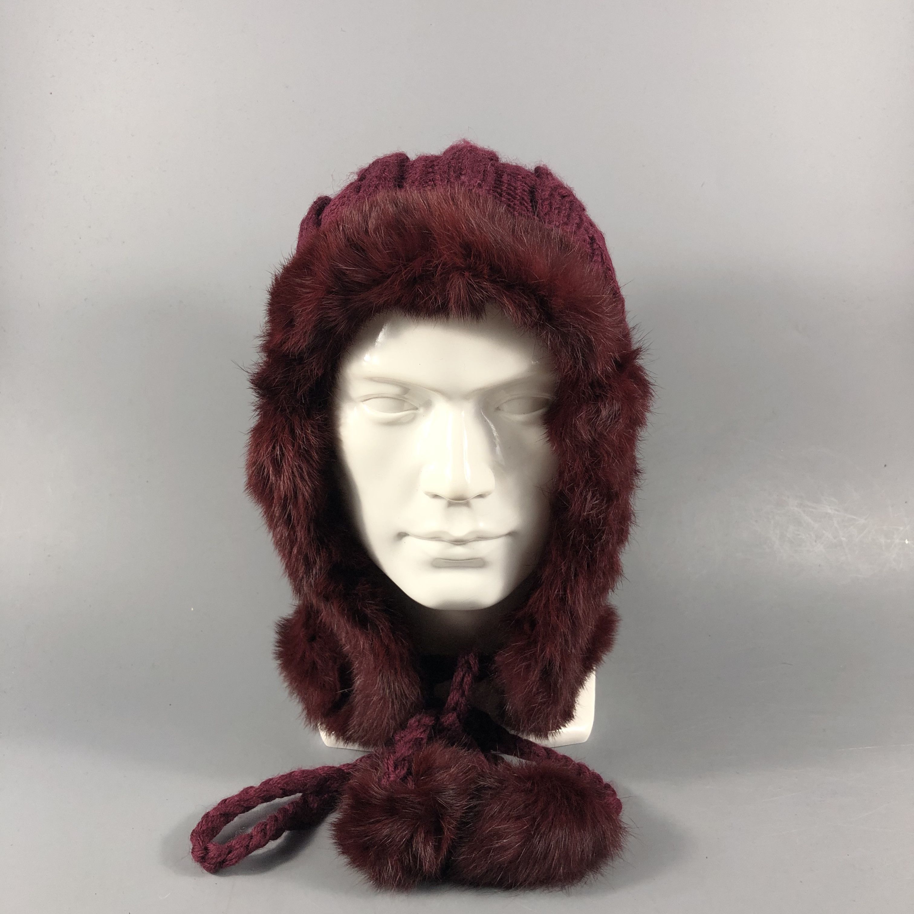 image of Archival Clothing x Vintage Milsa Cable Knit Faux Fur Beanie Snowcap Snow Hat B993, Men's