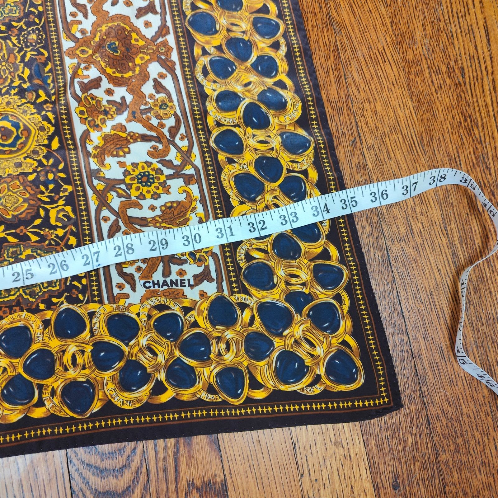 Other Vintage Chanel Silk Scarf Floral Medallion Rings Black Gold Size ONE SIZE - 7 Thumbnail
