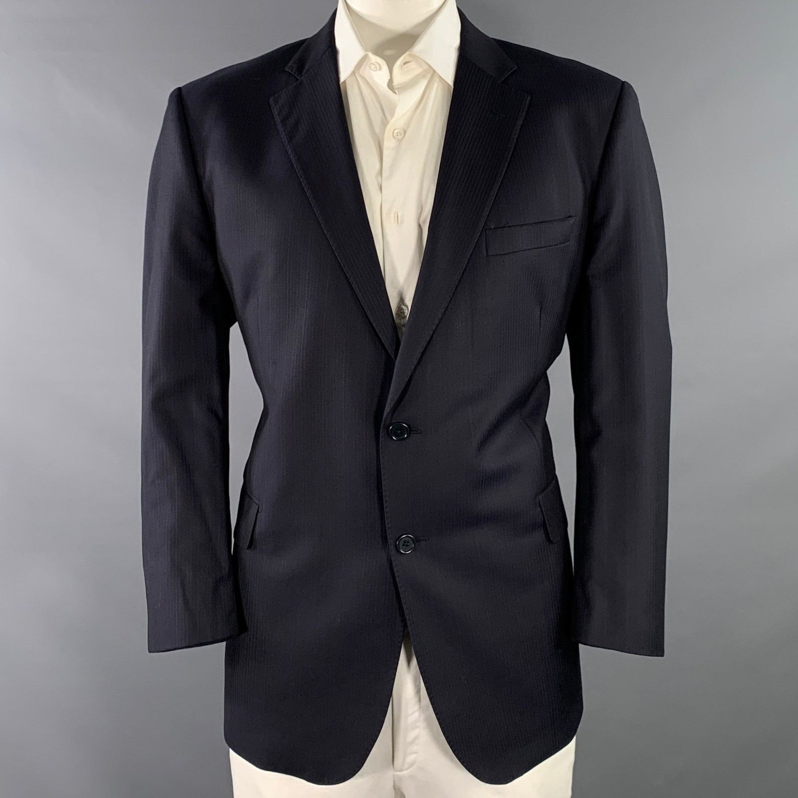 Ermenegildo Zegna Size 46 Navy Textured Stripe Wool Silk Slim Fit Sport Coat Size 46R - 1 Thumbnail