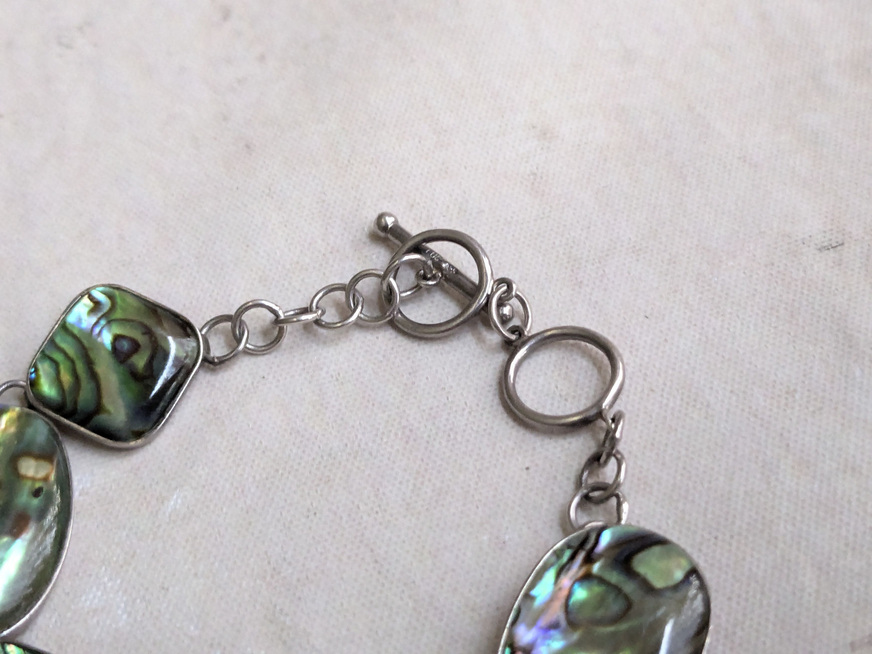 Jewelry Vintage Sterling Silver Bracelet Abalone Shell 8" Size ONE SIZE - 4 Thumbnail