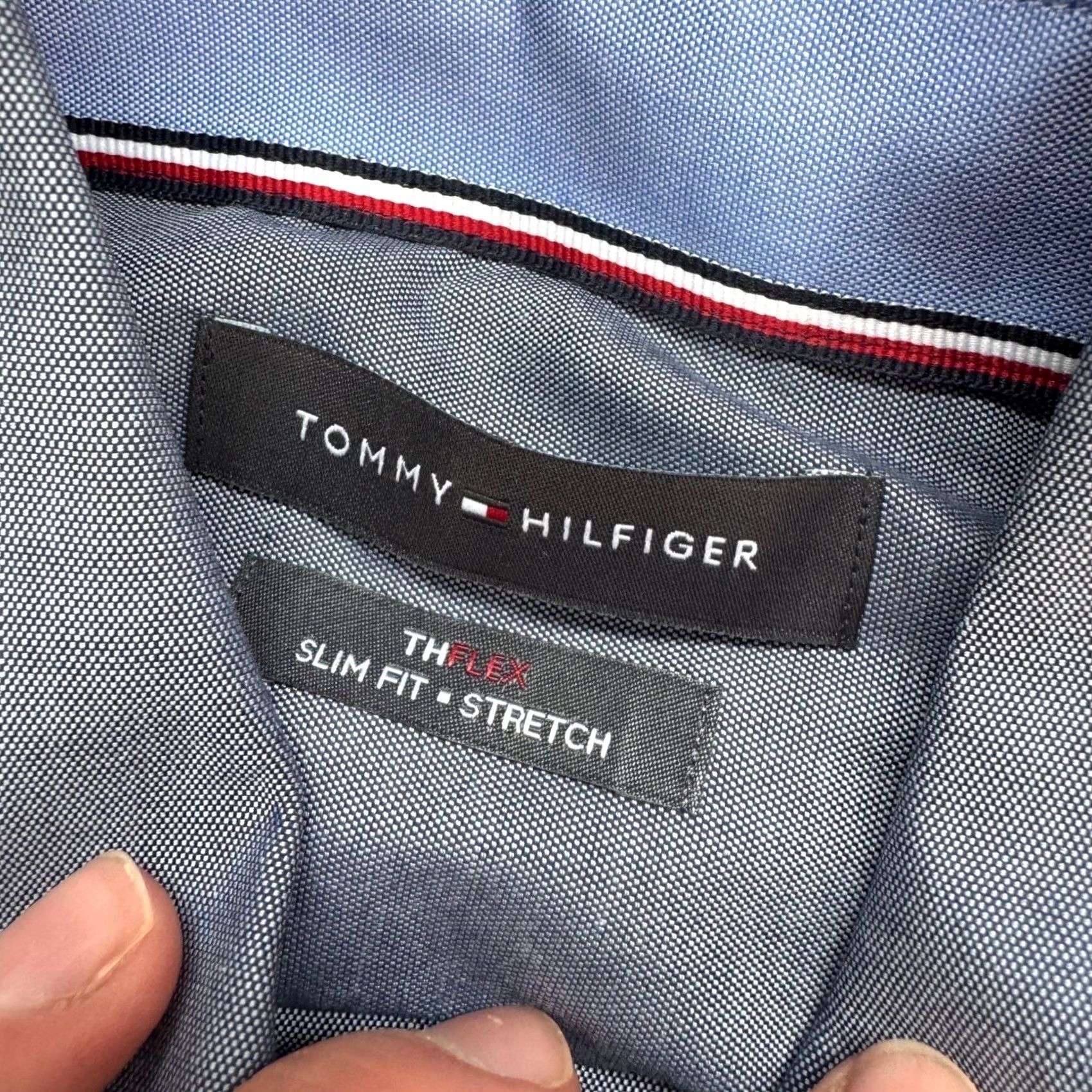 Tommy Hilfiger Tommy Hilfiger TH Flex Slim Fit Stretch Oxford Dress Shirt Peacoat Blue 15.5 34 Mens Size 42R - 5 Thumbnail