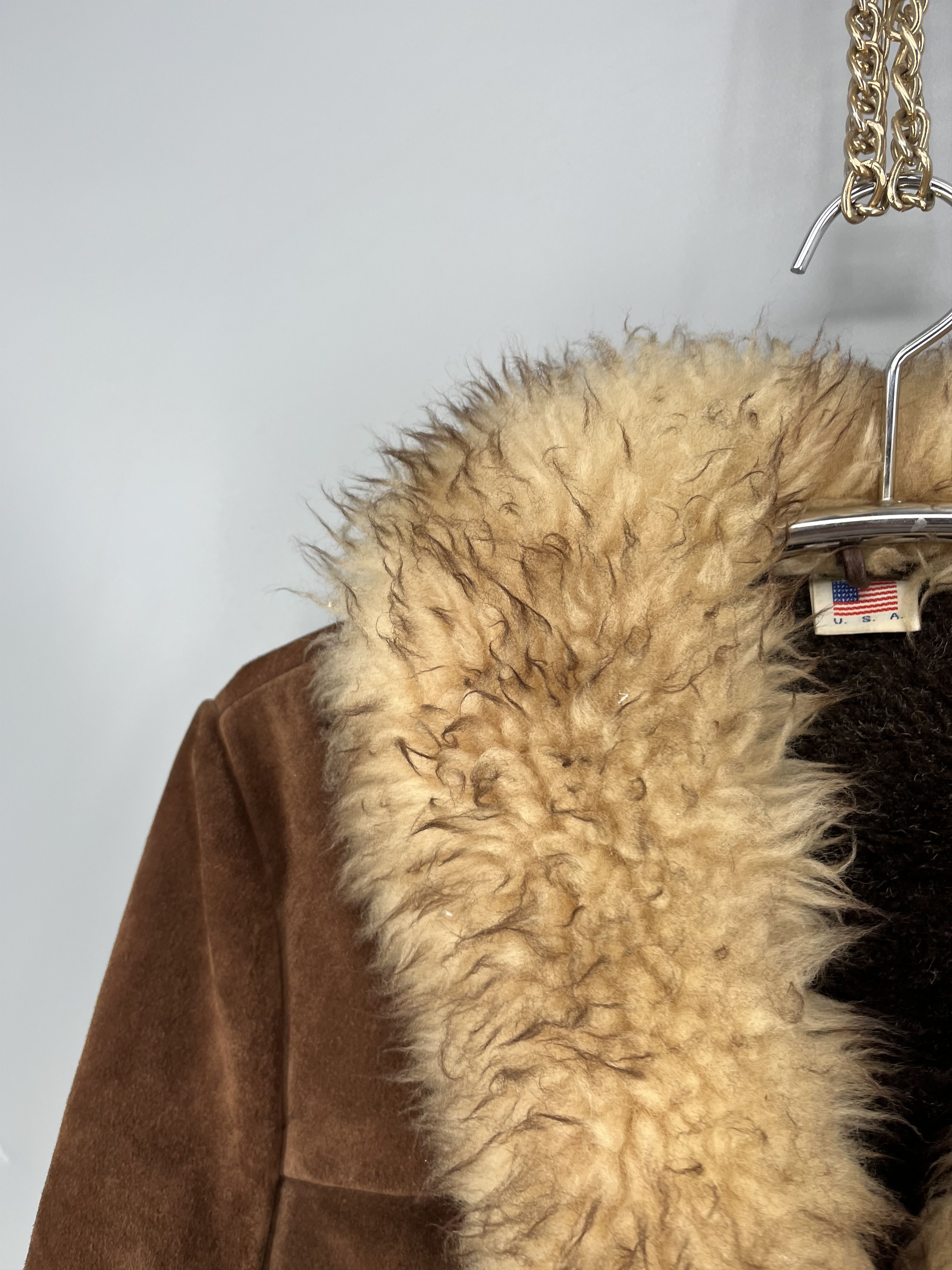 Vintage 70s Suede Shearling Coat USA Made Brown Faux Fur Lined Heavy Size US L / EU 52-54 / 3 - 8 Thumbnail