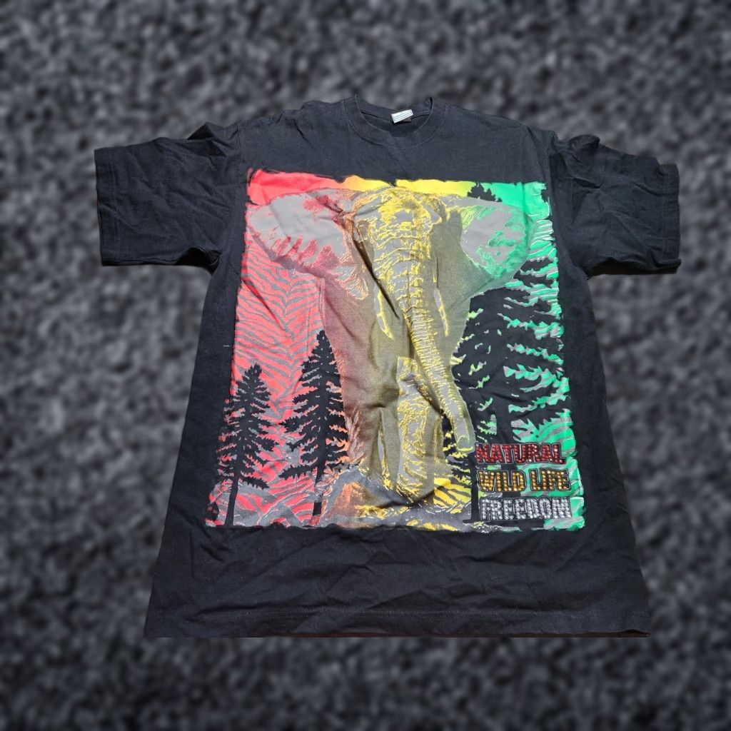 VINTAGE Club 21 Men's XL African Elephant Rhinestone Wildlife T