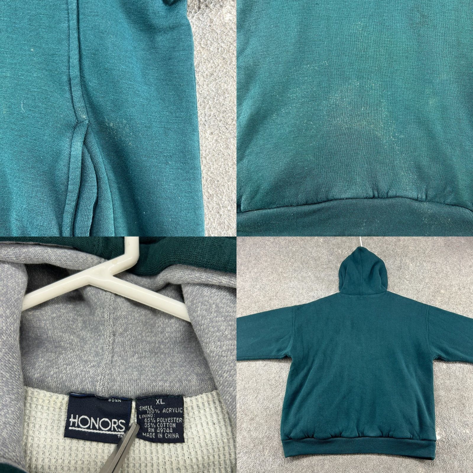 Vintage VINTAGE Honors Hoodie Mens XL Green Fleece Pullover Crew Neck Thermal Lined 90s Retro Size US XL / EU 56 / 4 - 8 Thumbnail