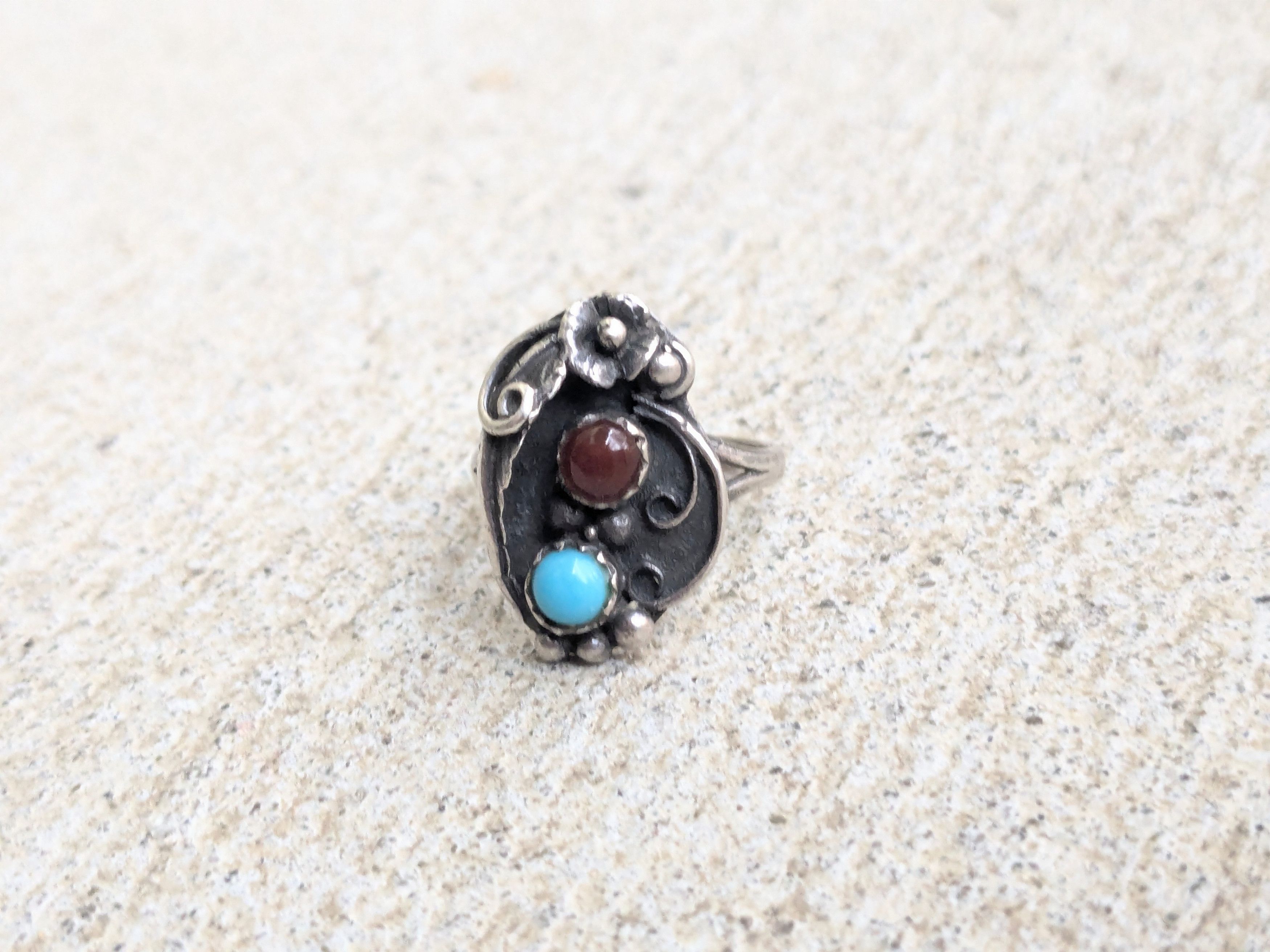 Jewelry × Sterling Silver Vintage Sterling Silver Ring Turquoise Agate 5.75 Native Size ONE SIZE - 2 Thumbnail