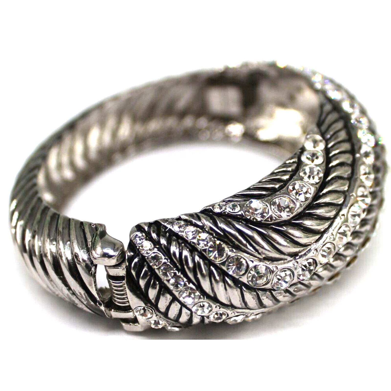 Other Stunning Rhinestone Silvertone Cuff Bracelet Waves Magnetic Size ONE SIZE - 2 Thumbnail
